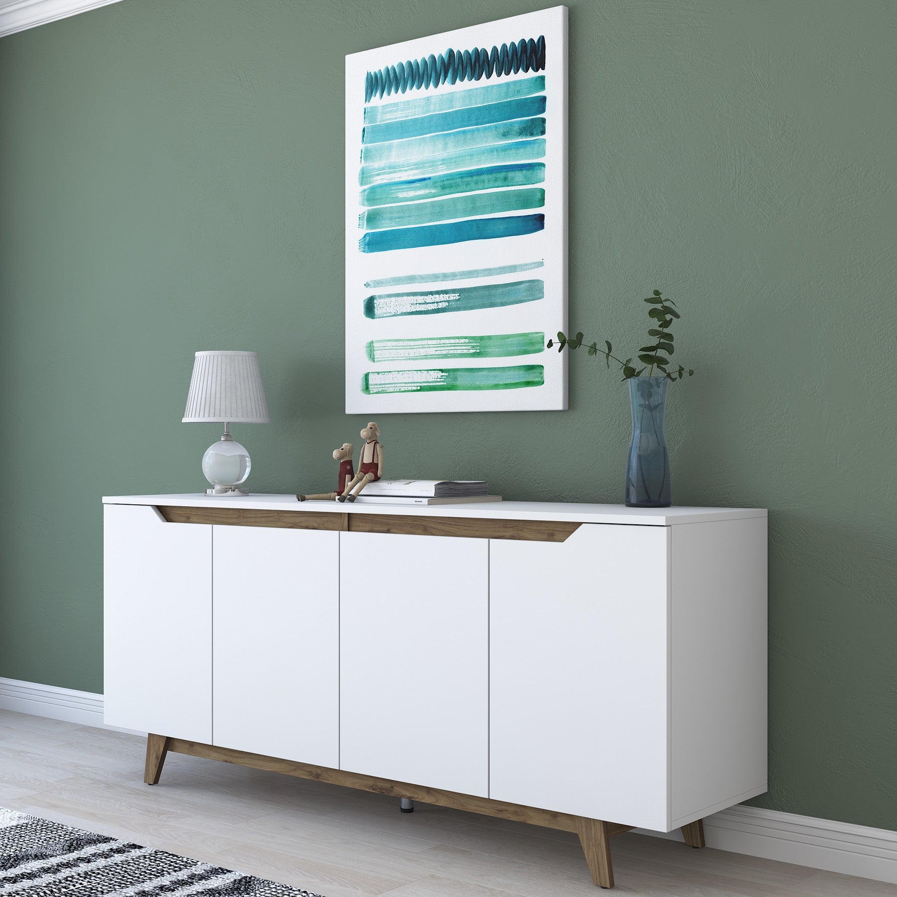 Aparador Moderno – 180 x 45 x 78,6 cm – Branco e Nogueira – Melamina