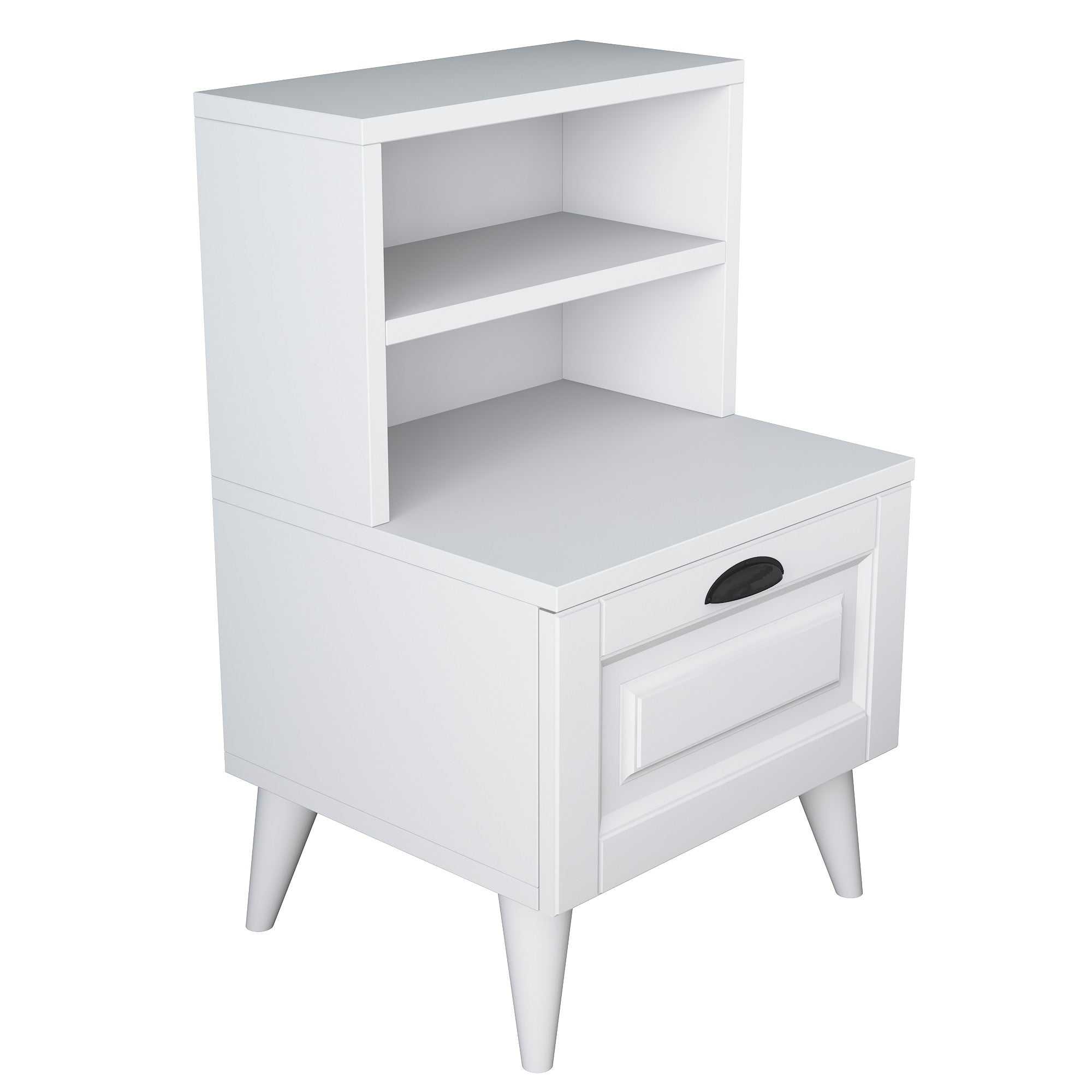Mesa de Cabeceira Escandinava, Branca, 45 x 74,4 x 40 cm | Painel de Partículas 100% Revestido em Melamina, Portas de MDF Membrana | Armazenamento Elegante com Várias Prateleiras