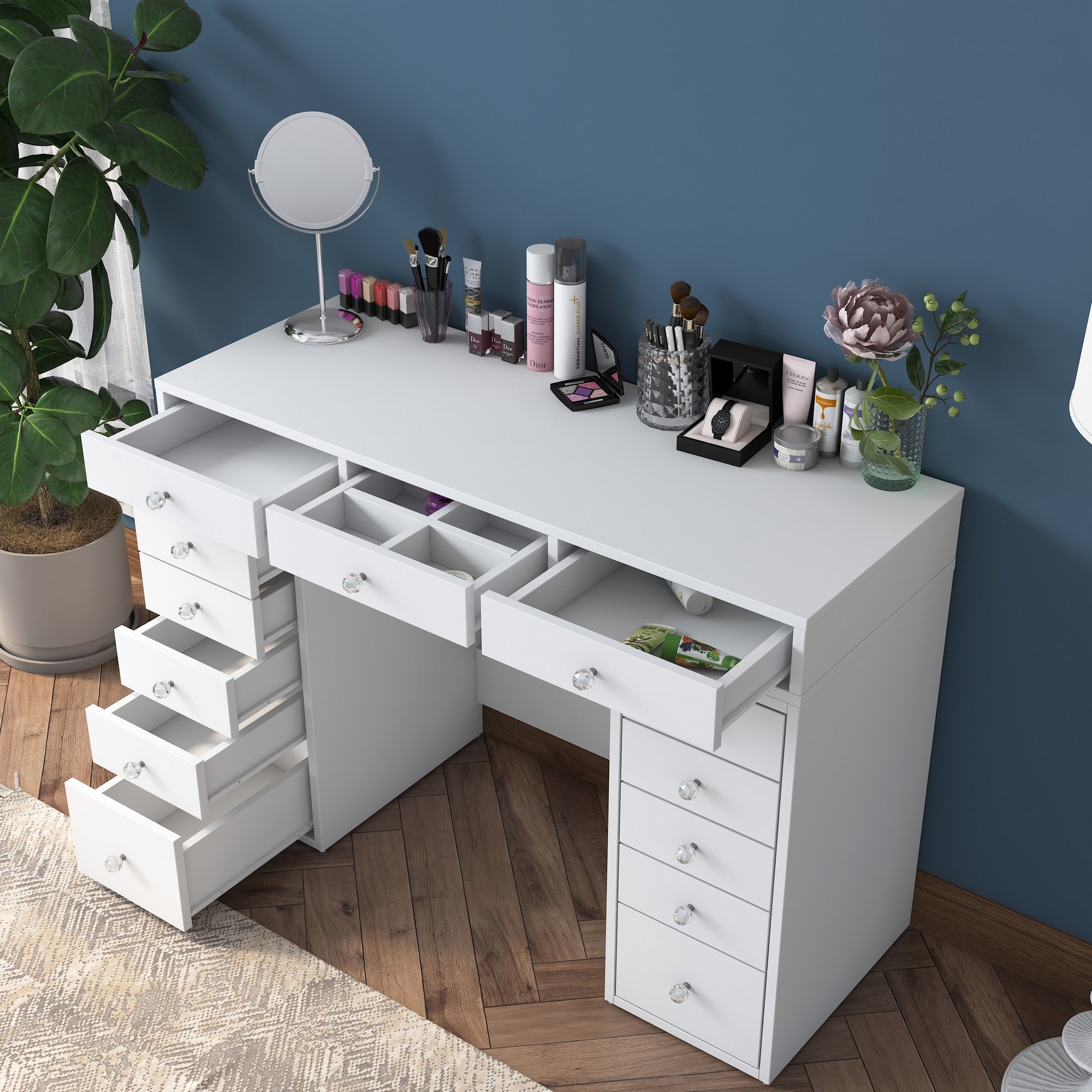 Toucador – 120 cm x 81,6 cm x 44,5 cm – Branca – Aglomerado de qualidade E1 revestido a melamina