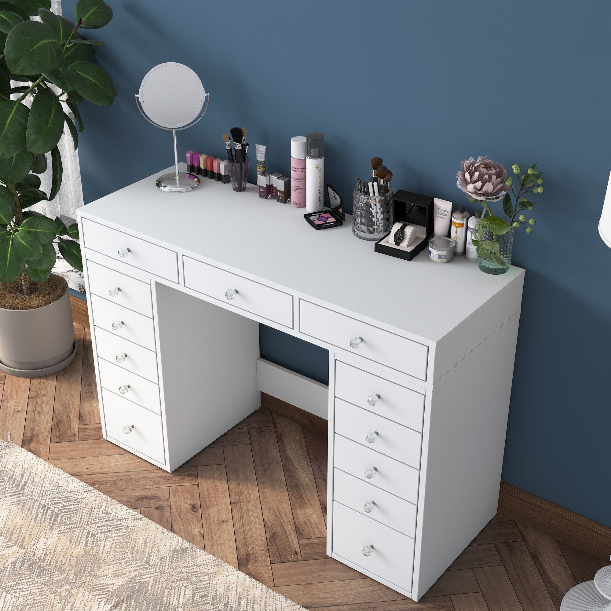 Toucador – 120 cm x 81,6 cm x 44,5 cm – Branca – Aglomerado de qualidade E1 revestido a melamina
