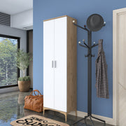 Aparador de hall – 60 x 37,5 x 198,6 cm – Nogueira e Branco – Aglomerado revestido a melamina