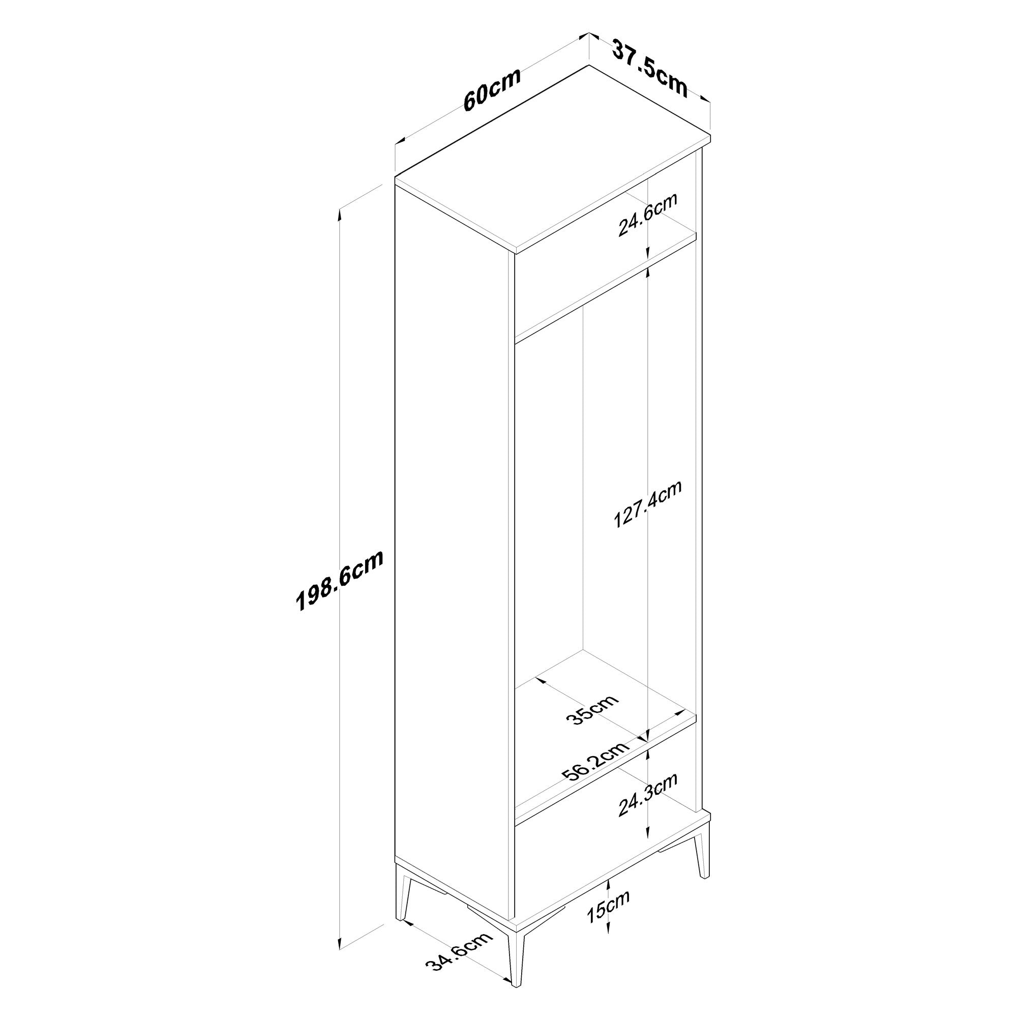Aparador de hall – 60 x 37,5 x 198,6 cm – Nogueira e Branco – Aglomerado revestido a melamina