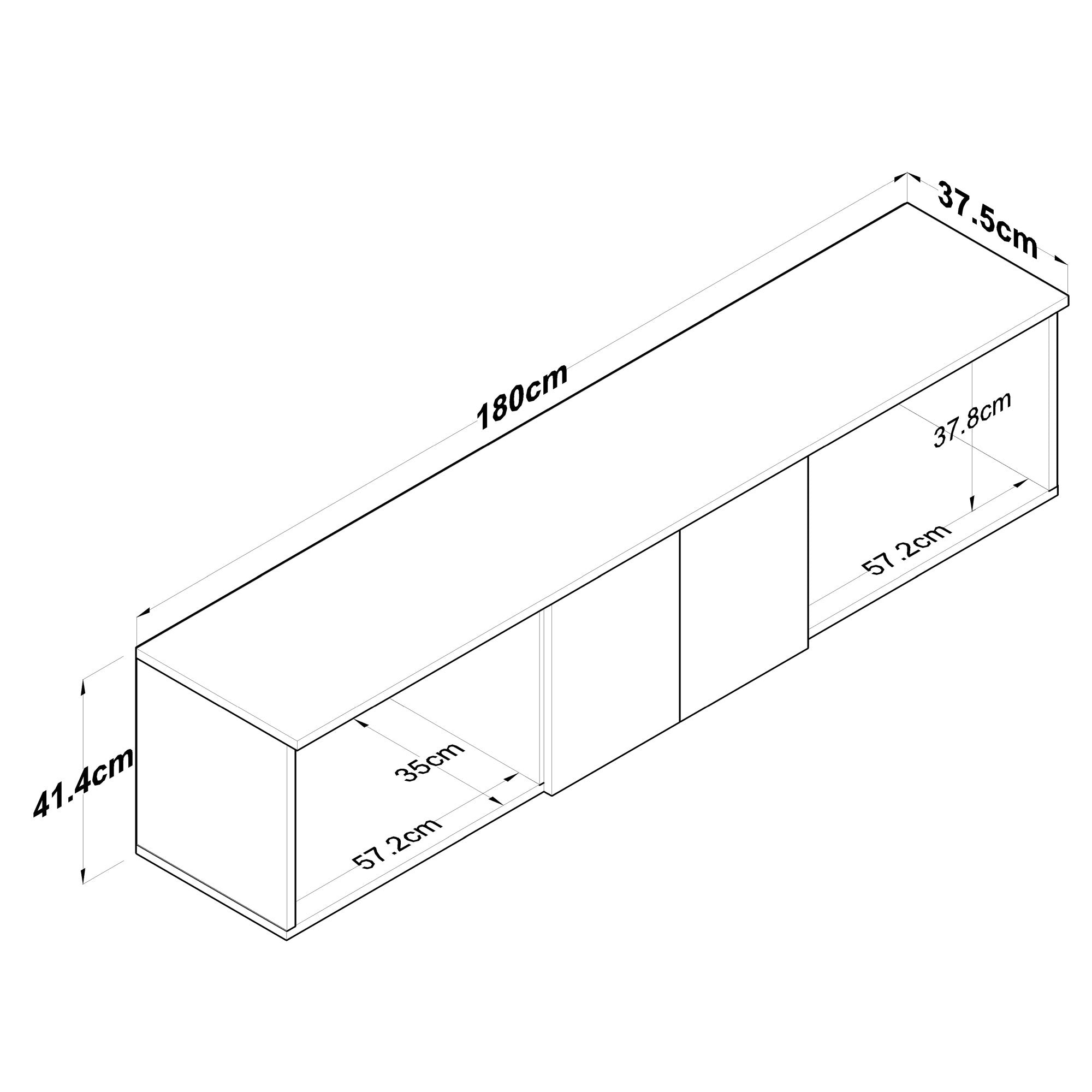Prateleira de parede elegante, nogueira e branca, 180 x 41,4 x 37,5 cm | Aglomerado de qualidade E1 100% revestido com melamina, 18 mm de espessura | Perfeito para decoração moderna