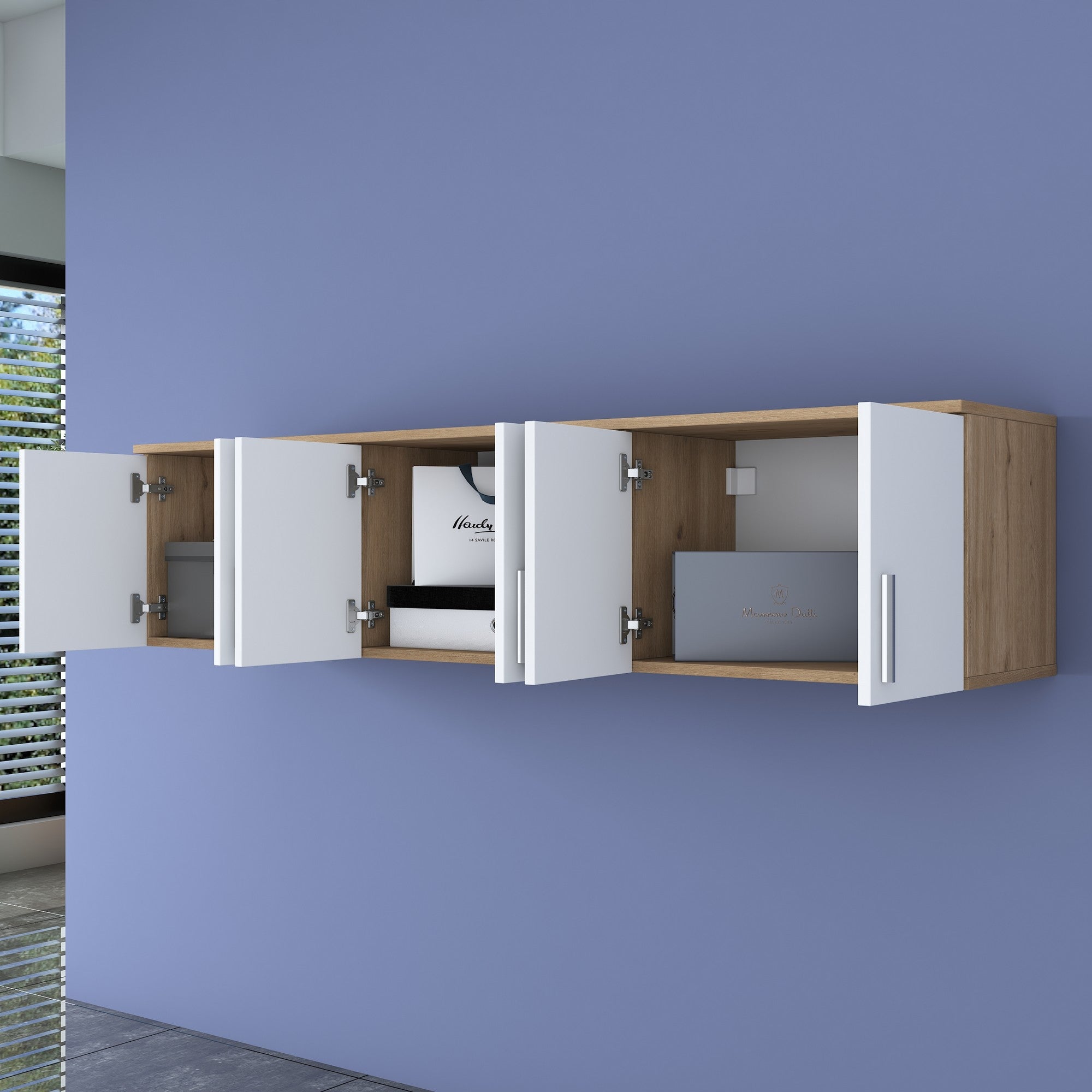 Prateleira de parede elegante, nogueira e branca, 180 x 41,4 x 37,5 cm | Aglomerado de qualidade E1 100% revestido com melamina, 18 mm de espessura | Perfeito para decoração moderna