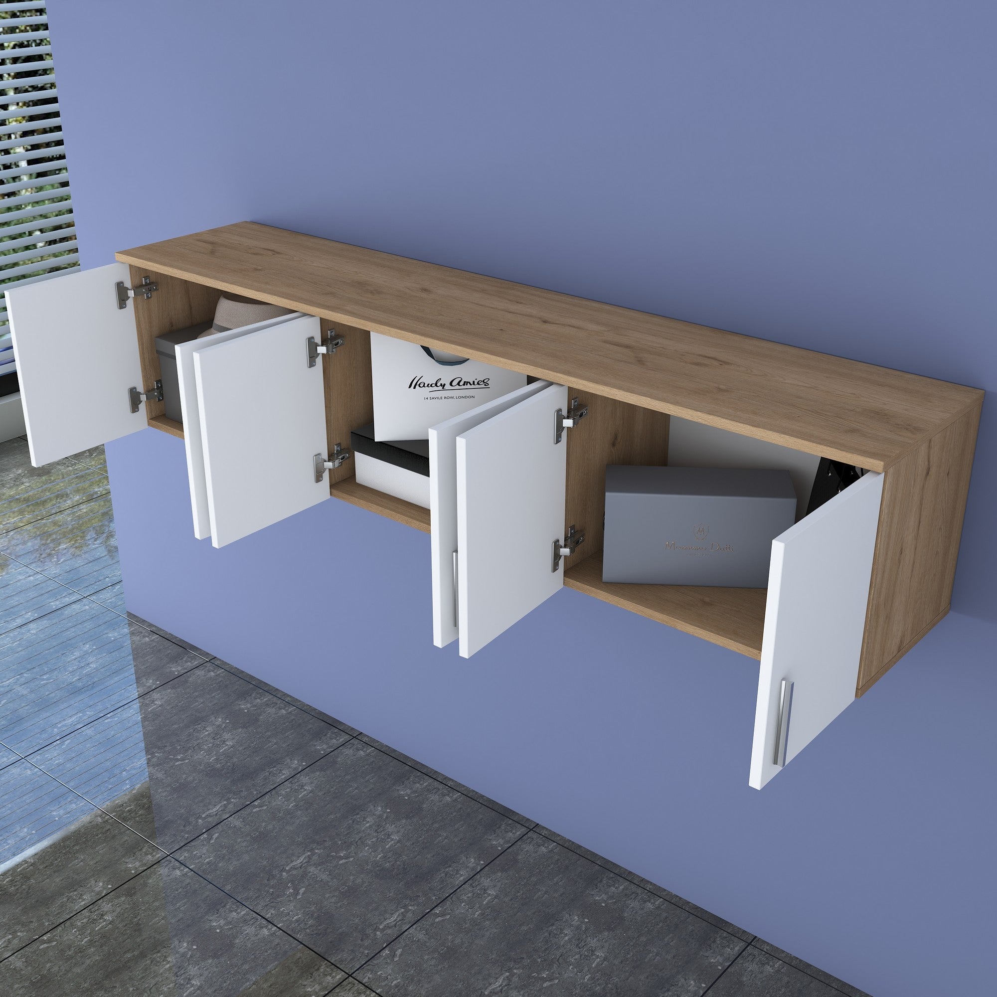 Prateleira de parede elegante, nogueira e branca, 180 x 41,4 x 37,5 cm | Aglomerado de qualidade E1 100% revestido com melamina, 18 mm de espessura | Perfeito para decoração moderna