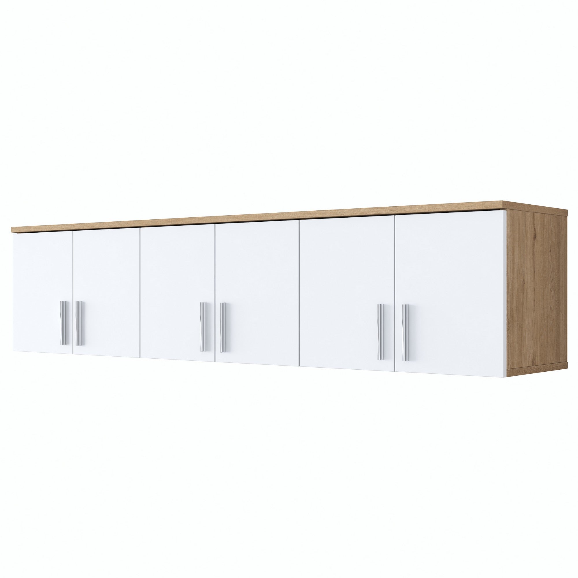Prateleira de parede elegante, nogueira e branca, 180 x 41,4 x 37,5 cm | Aglomerado de qualidade E1 100% revestido com melamina, 18 mm de espessura | Perfeito para decoração moderna