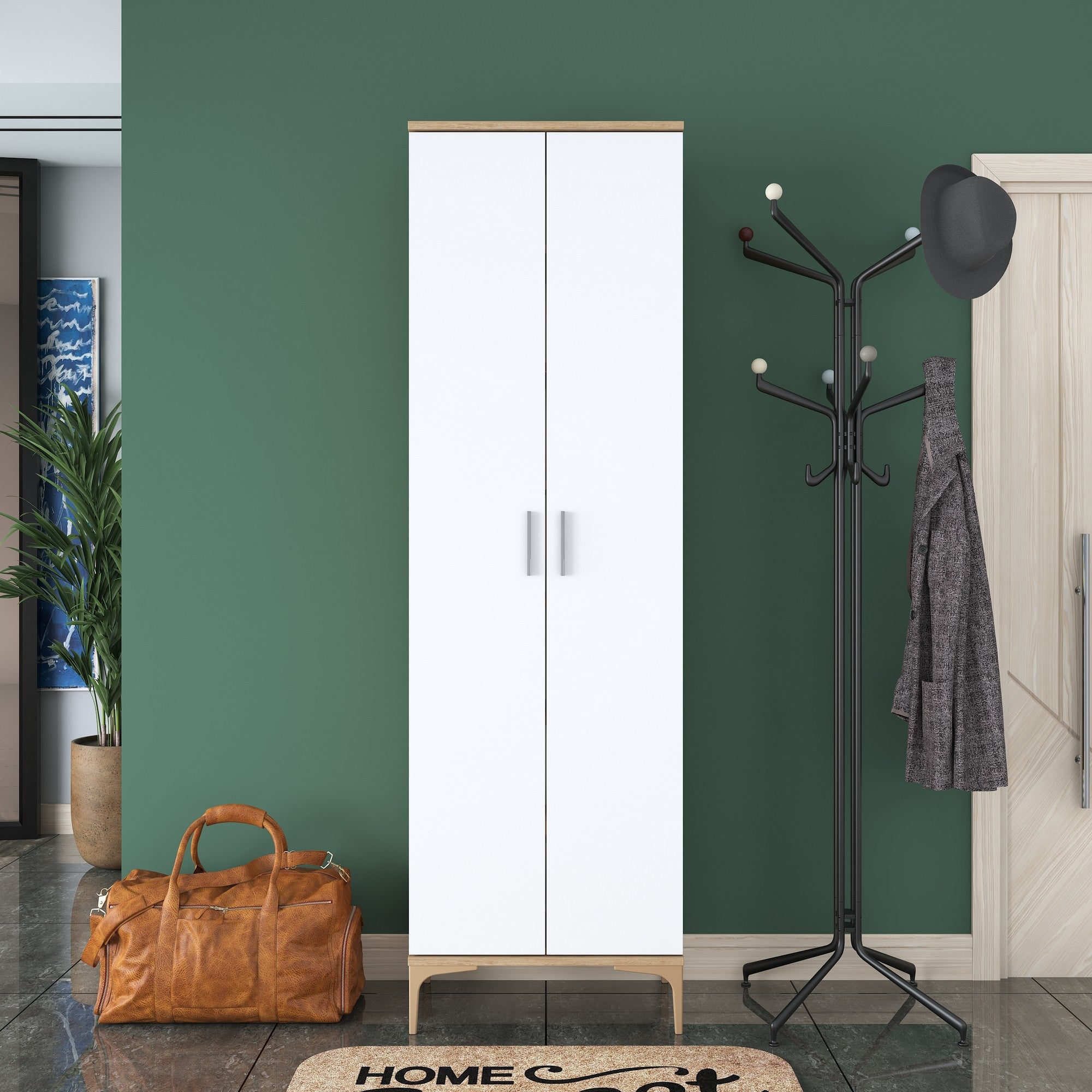 Aparador de hall – 60 x 37,5 x 198,6 cm – nogueira e branco – aglomerado