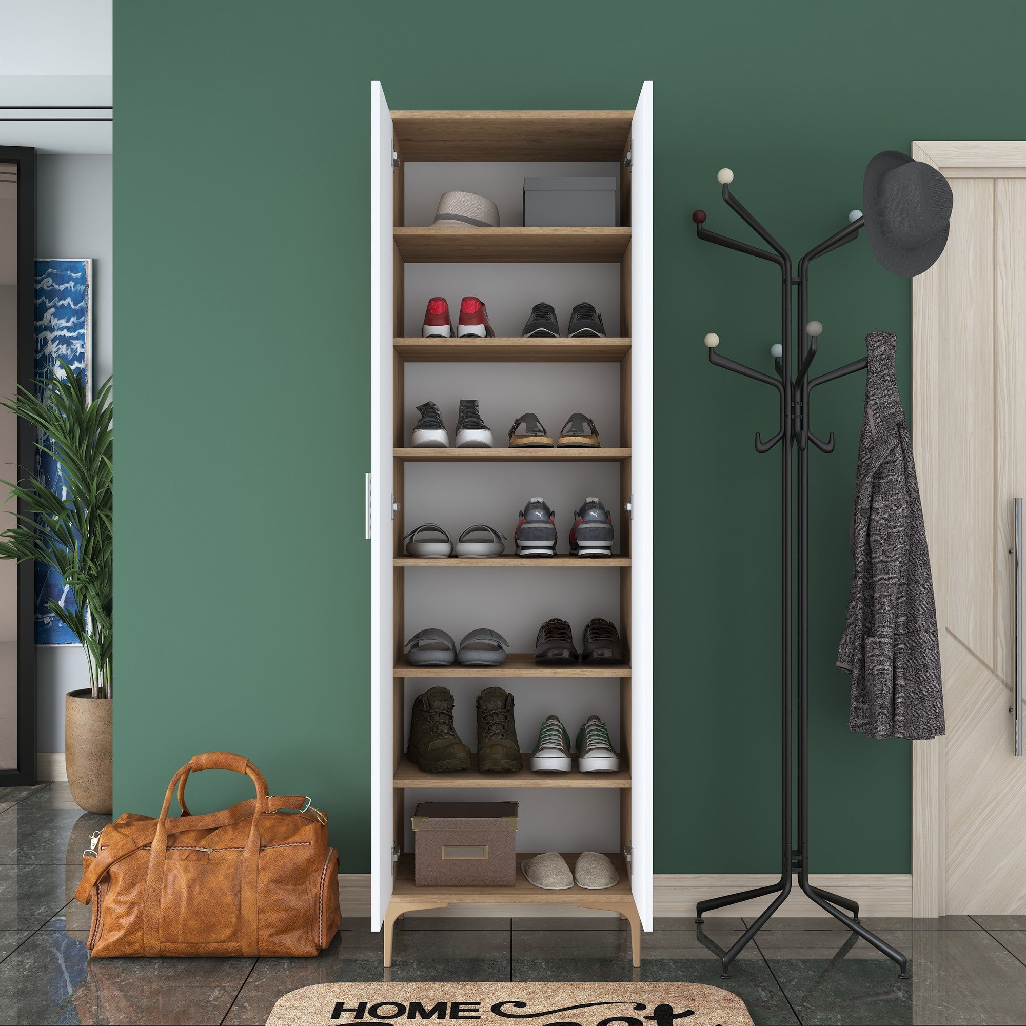 Aparador de hall – 60 x 37,5 x 198,6 cm – nogueira e branco – aglomerado