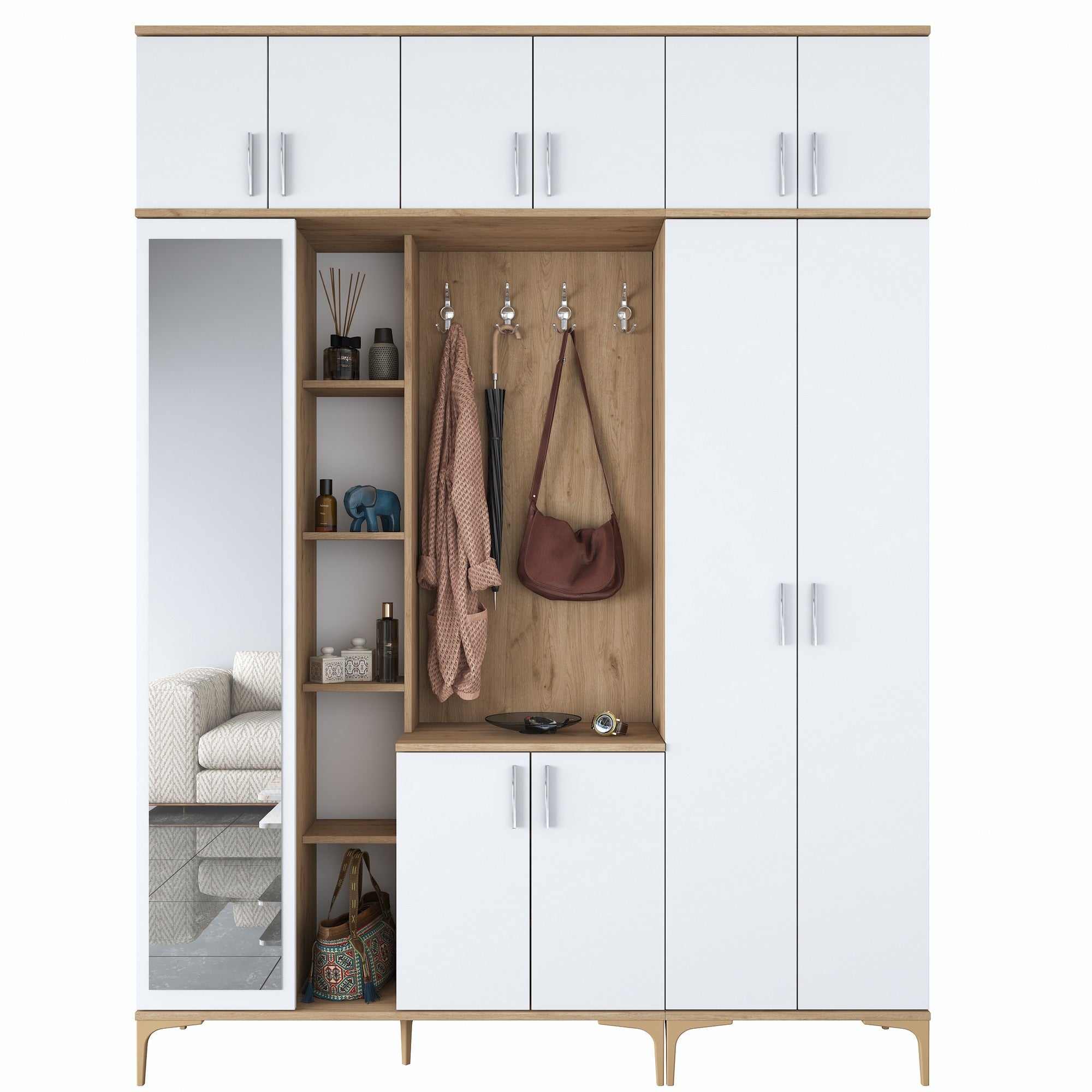 Aparador de hall – 180 x 240 x 37,5 cm – nogueira e branco – aglomerado de partículas