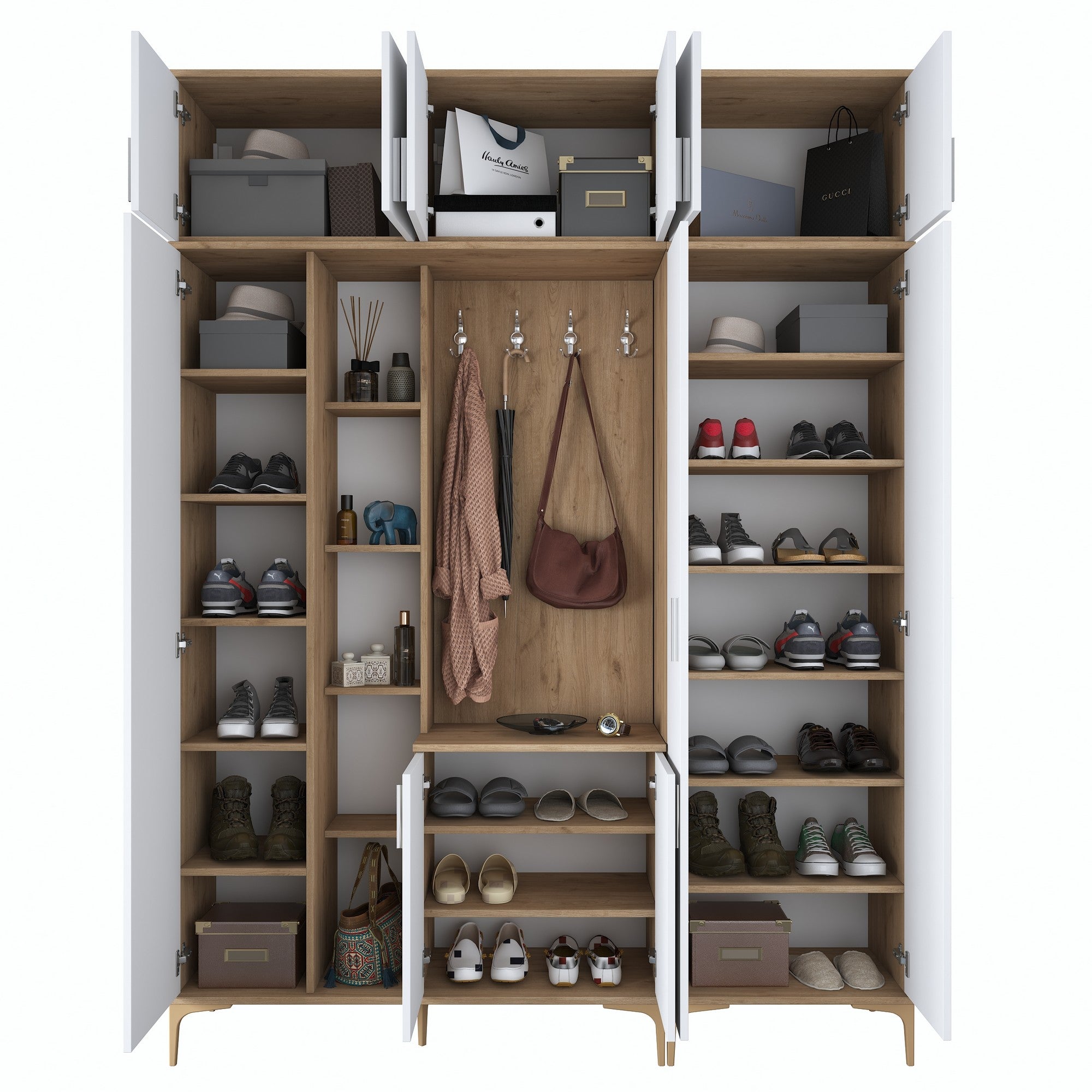 Aparador de hall – 180 x 240 x 37,5 cm – nogueira e branco – aglomerado de partículas