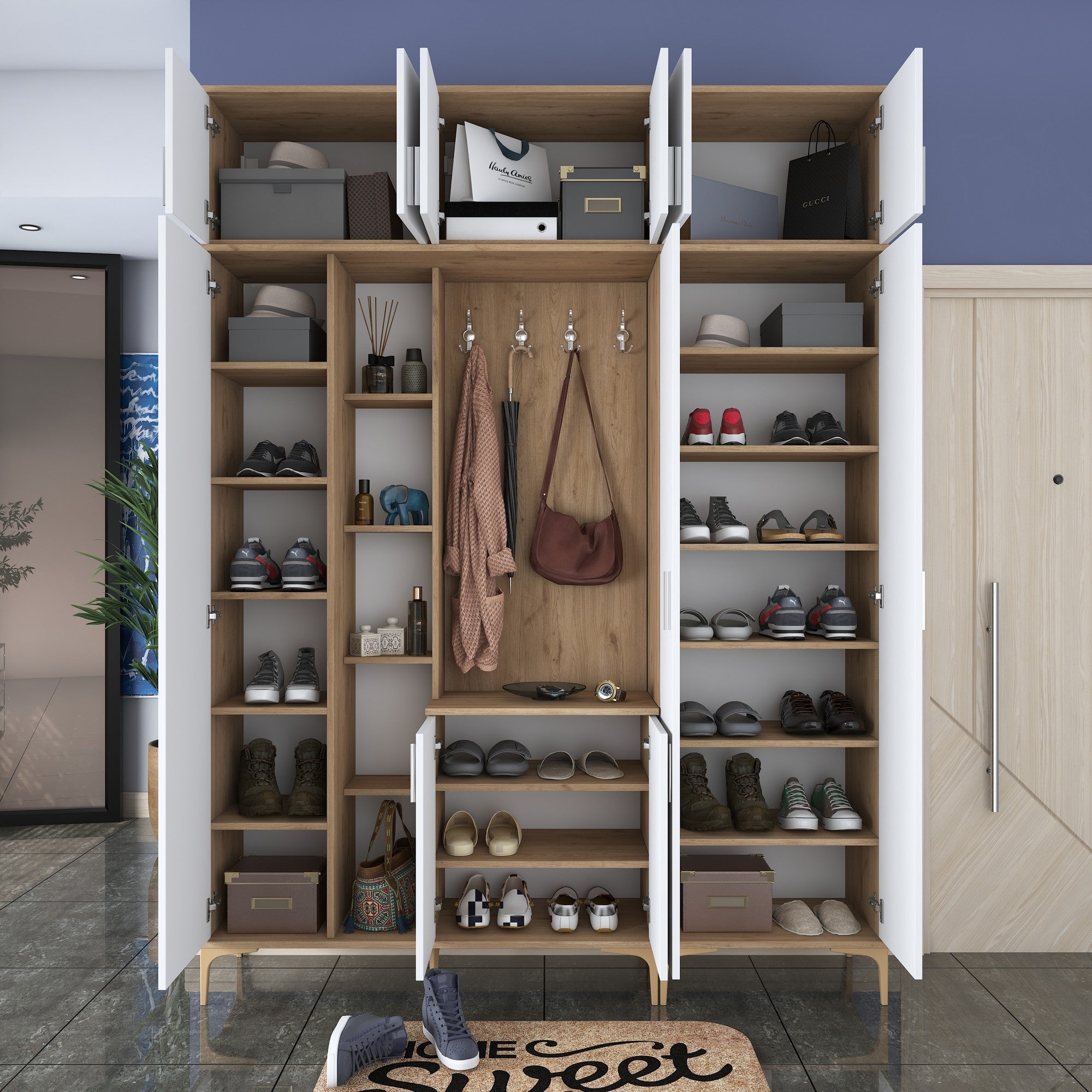 Aparador de hall – 180 x 240 x 37,5 cm – nogueira e branco – aglomerado de partículas