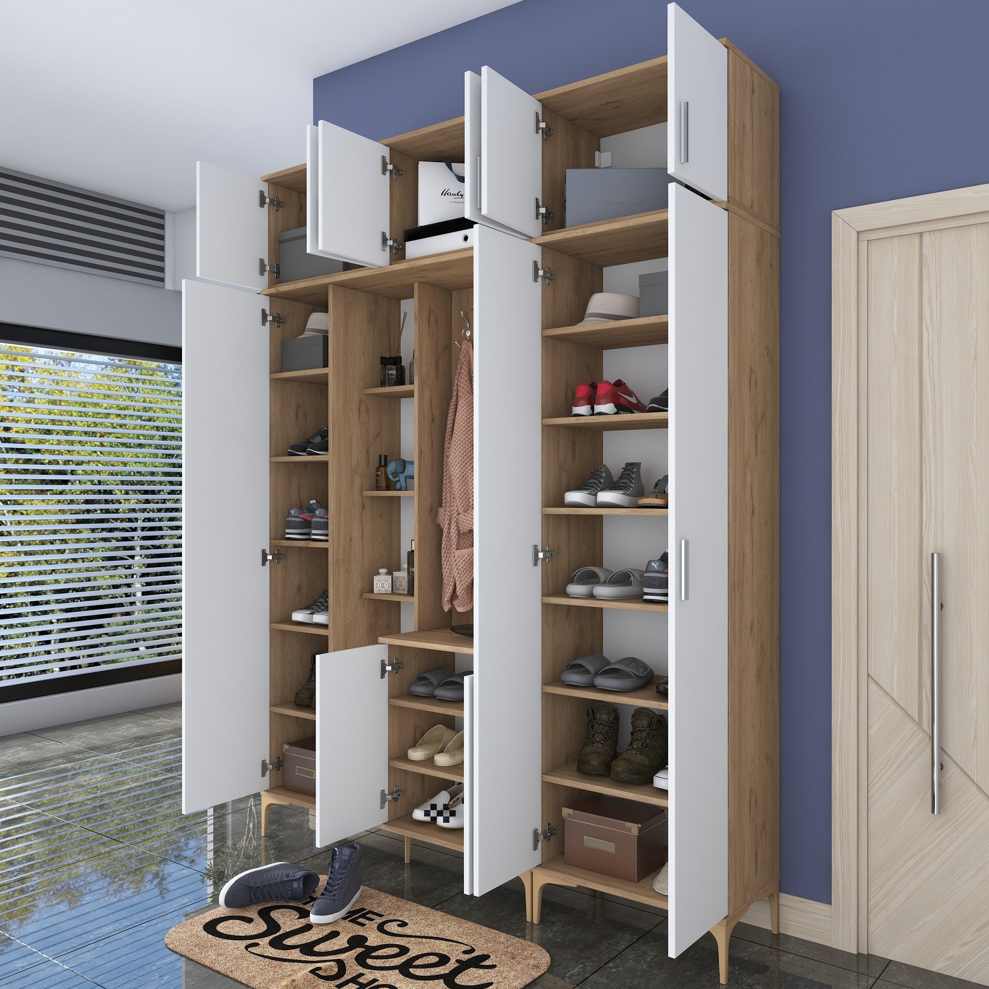 Aparador de hall – 180 x 240 x 37,5 cm – nogueira e branco – aglomerado de partículas