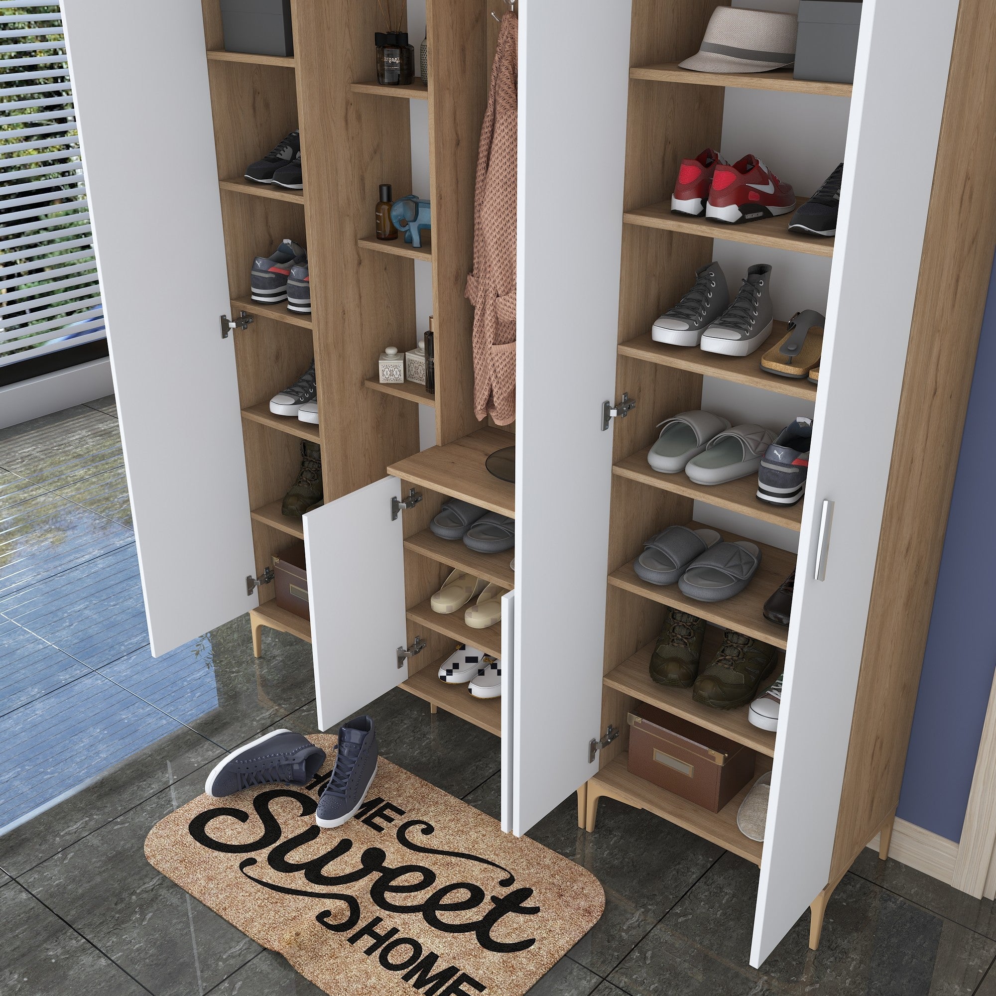 Aparador de hall – 180 x 240 x 37,5 cm – nogueira e branco – aglomerado de partículas