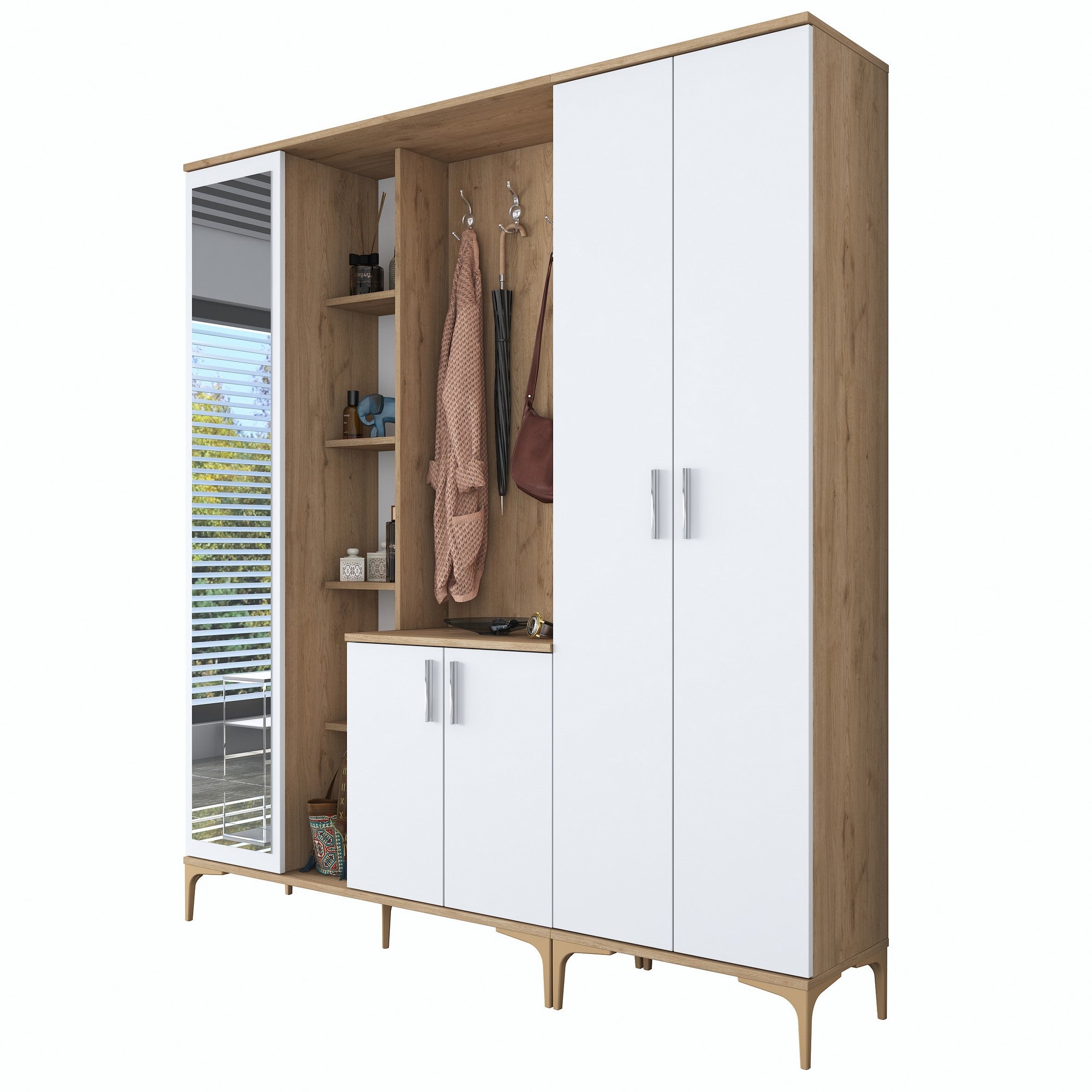 Aparador de hall – 180 x 198,6 x 37,5 cm – Nogueira e branco – Aglomerado