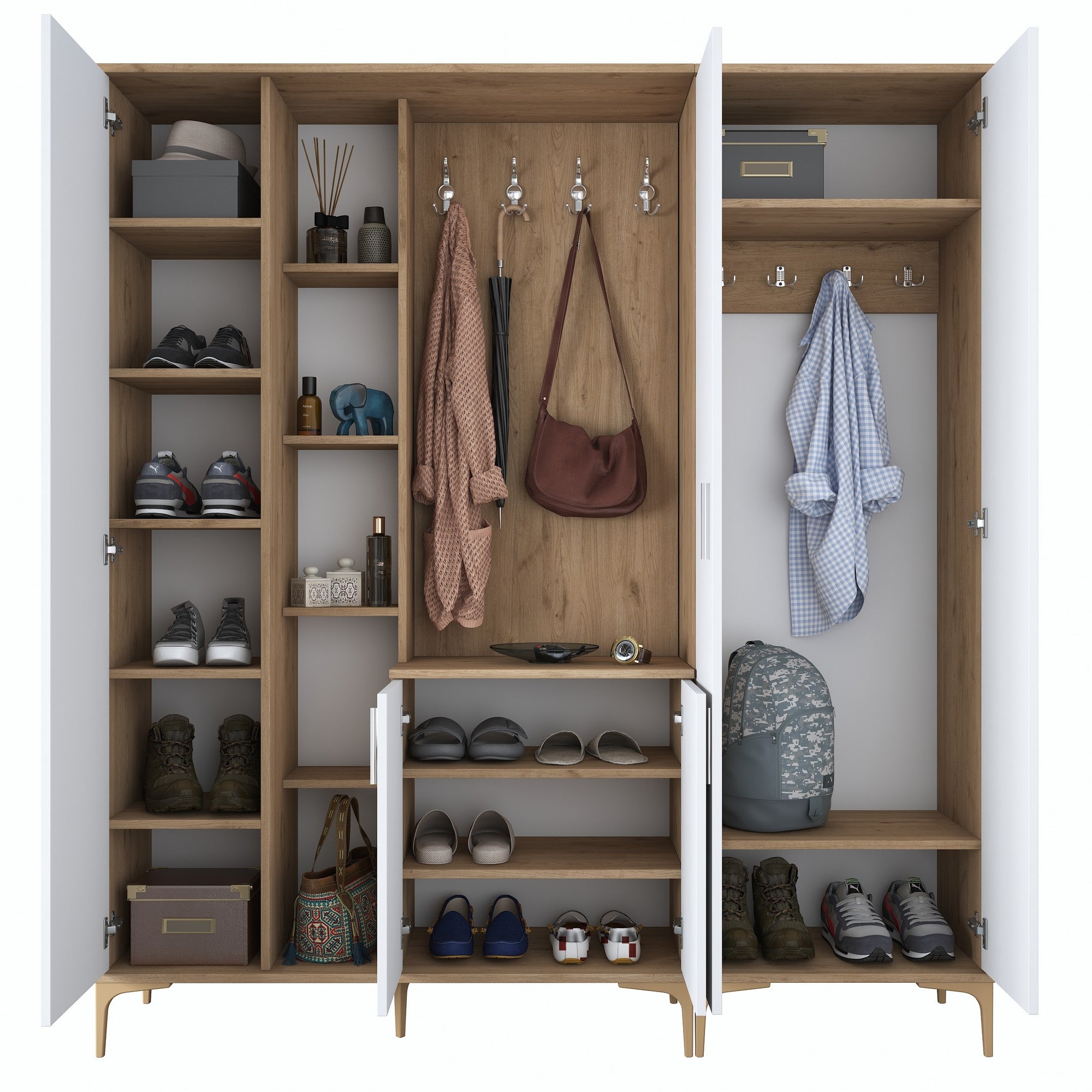 Aparador de hall – 180 x 198,6 x 37,5 cm – Nogueira e branco – Aglomerado