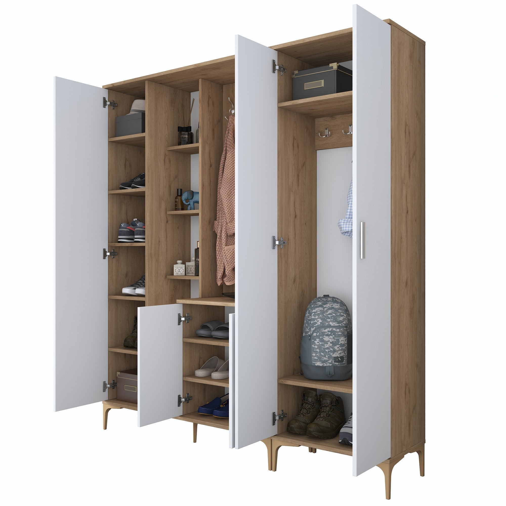 Aparador de hall – 180 x 198,6 x 37,5 cm – Nogueira e branco – Aglomerado