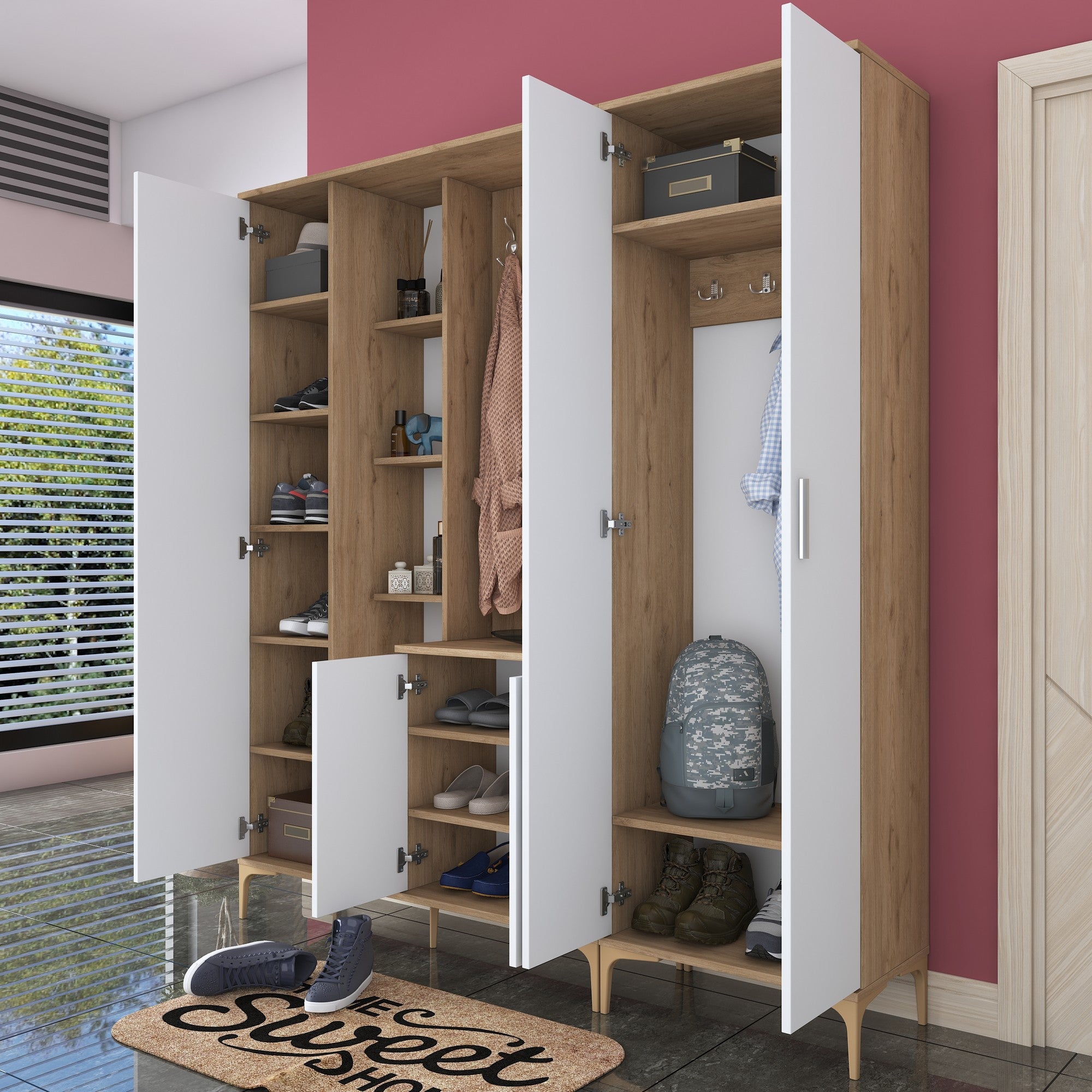 Aparador de hall – 180 x 198,6 x 37,5 cm – Nogueira e branco – Aglomerado