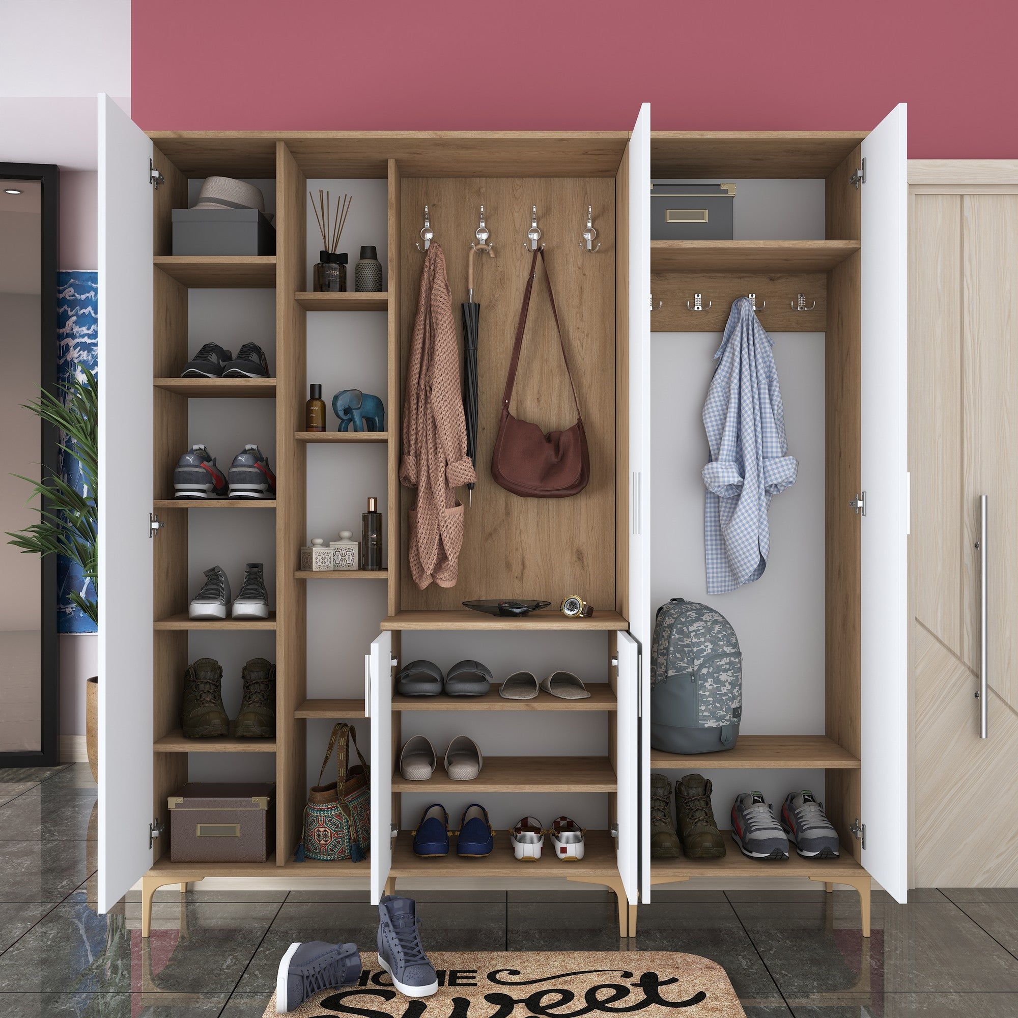 Aparador de hall – 180 x 198,6 x 37,5 cm – Nogueira e branco – Aglomerado