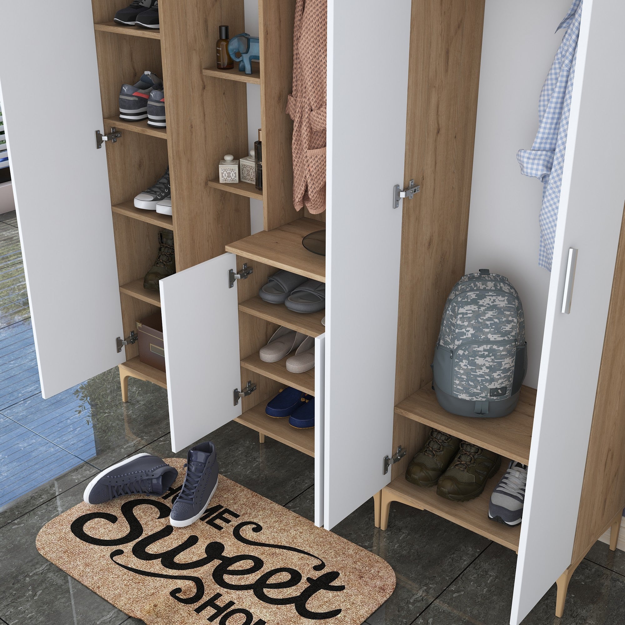 Aparador de hall – 180 x 198,6 x 37,5 cm – Nogueira e branco – Aglomerado