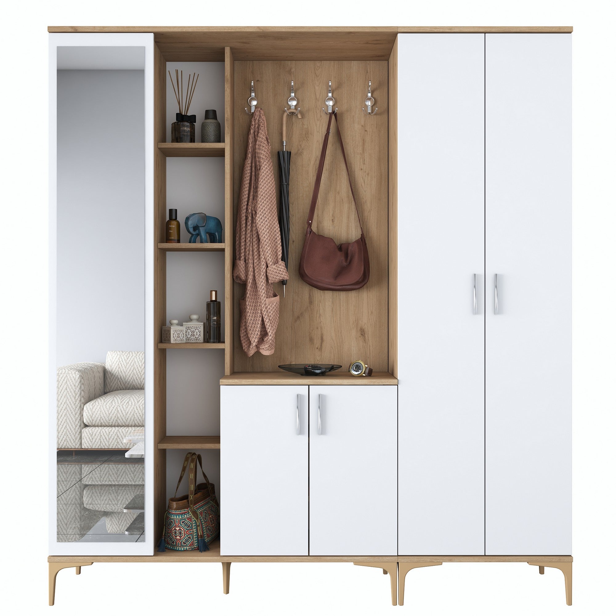 Aparador de hall – 180 x 198,6 x 37,5 cm – Nogueira e branco – Aglomerado