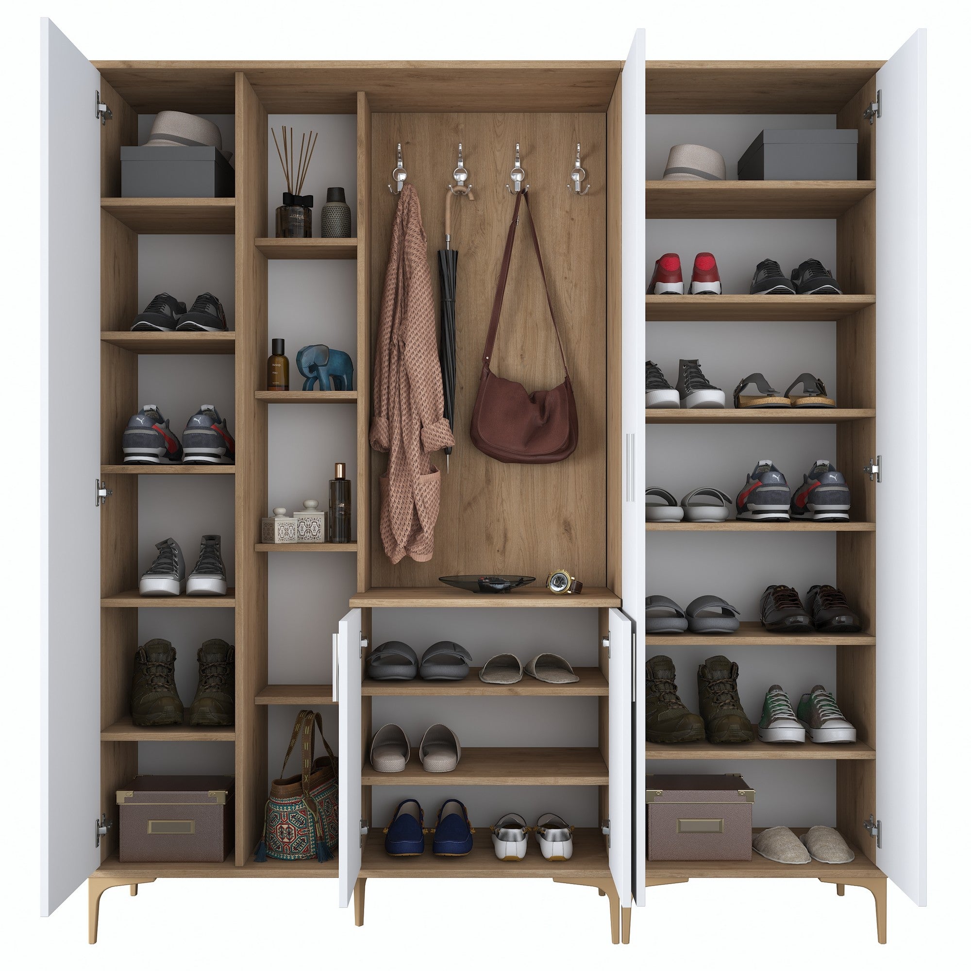 Aparador de hall – 180 x 198,6 x 37,5 cm – Nogueira e Branco – Aglomerado