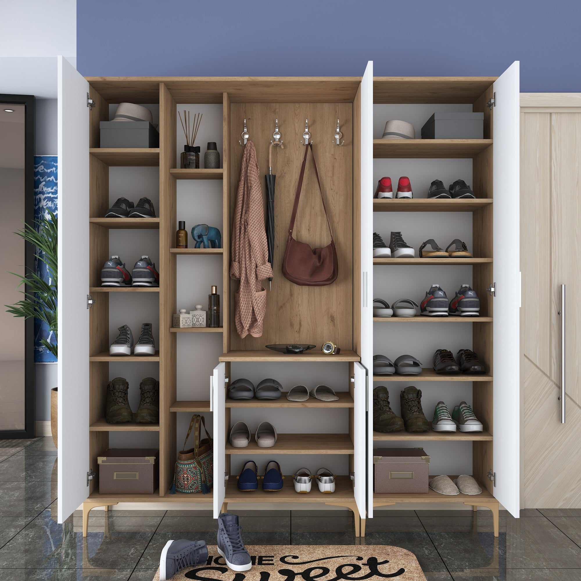 Aparador de hall – 180 x 198,6 x 37,5 cm – Nogueira e Branco – Aglomerado