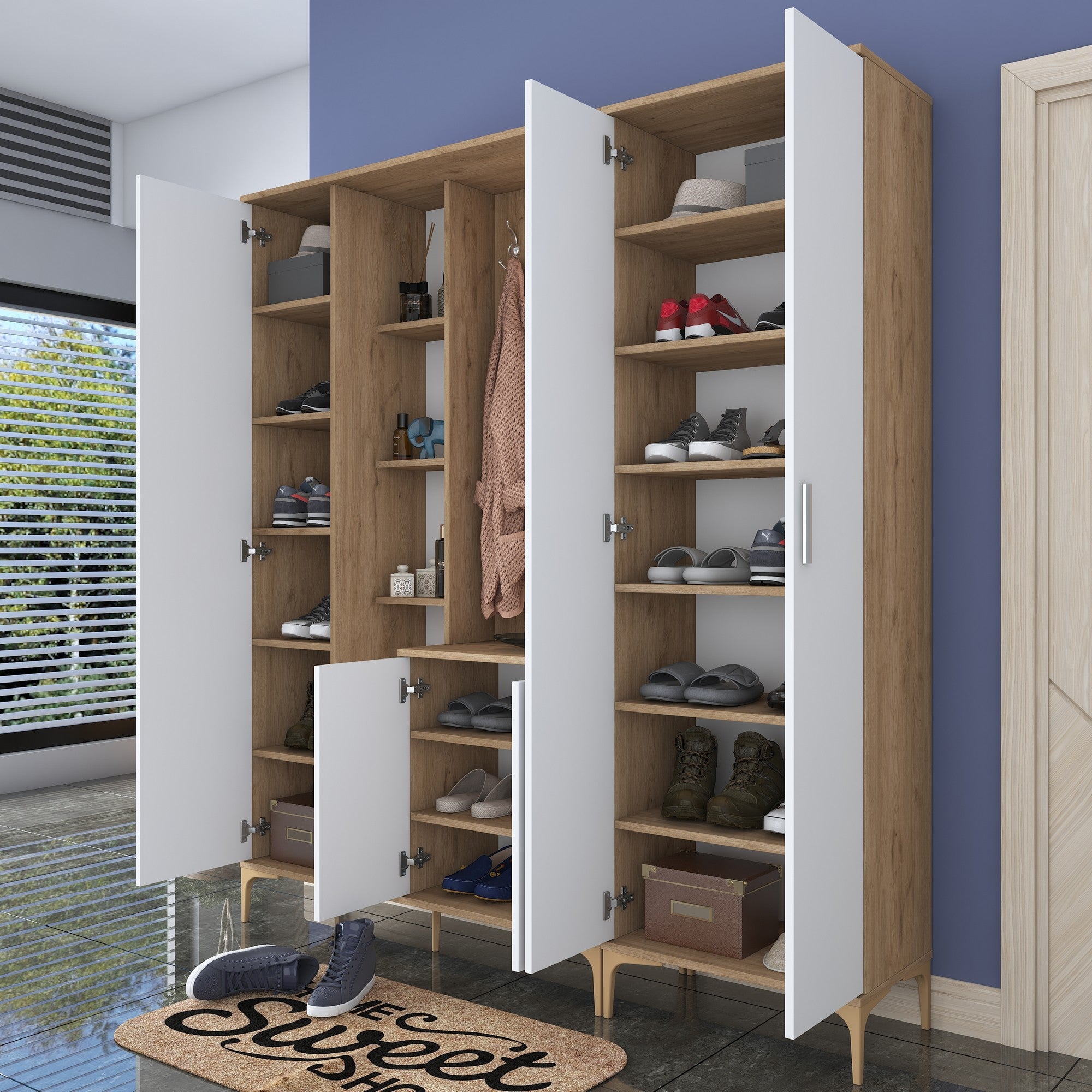 Aparador de hall – 180 x 198,6 x 37,5 cm – Nogueira e Branco – Aglomerado