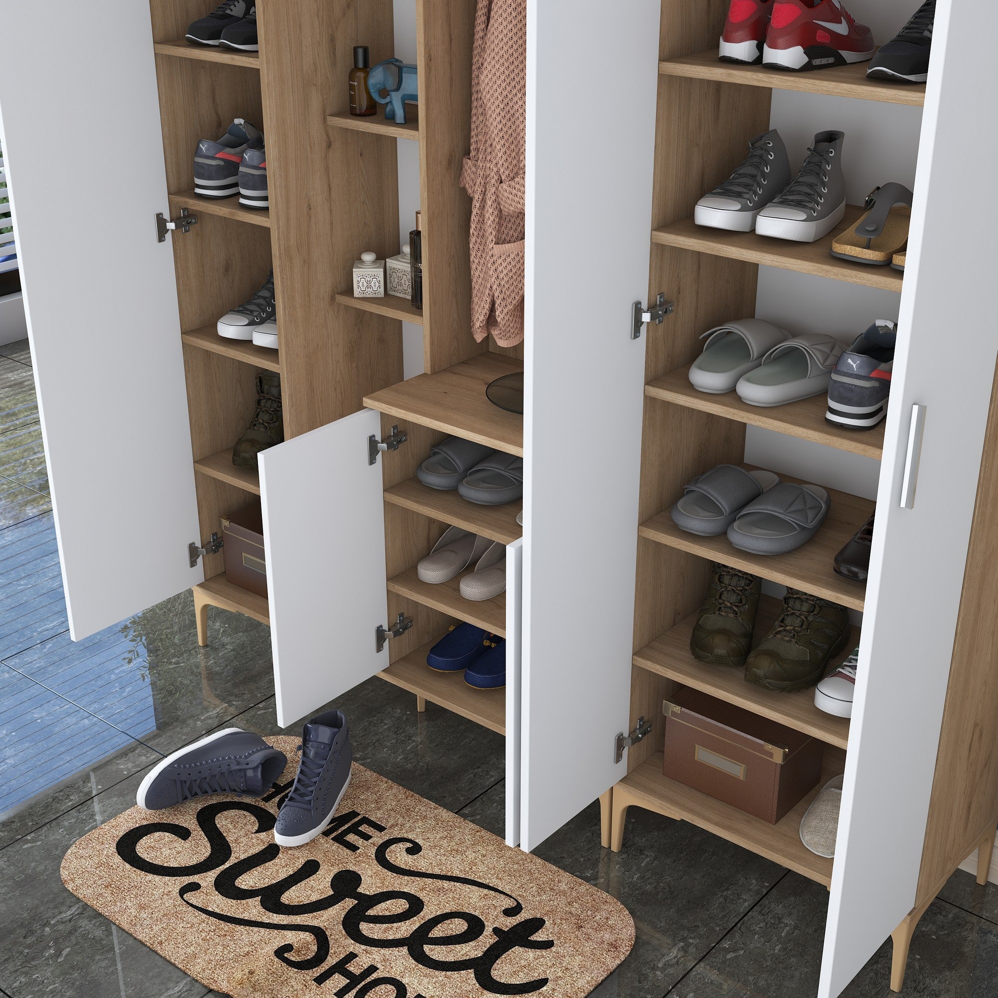 Aparador de hall – 180 x 198,6 x 37,5 cm – Nogueira e Branco – Aglomerado