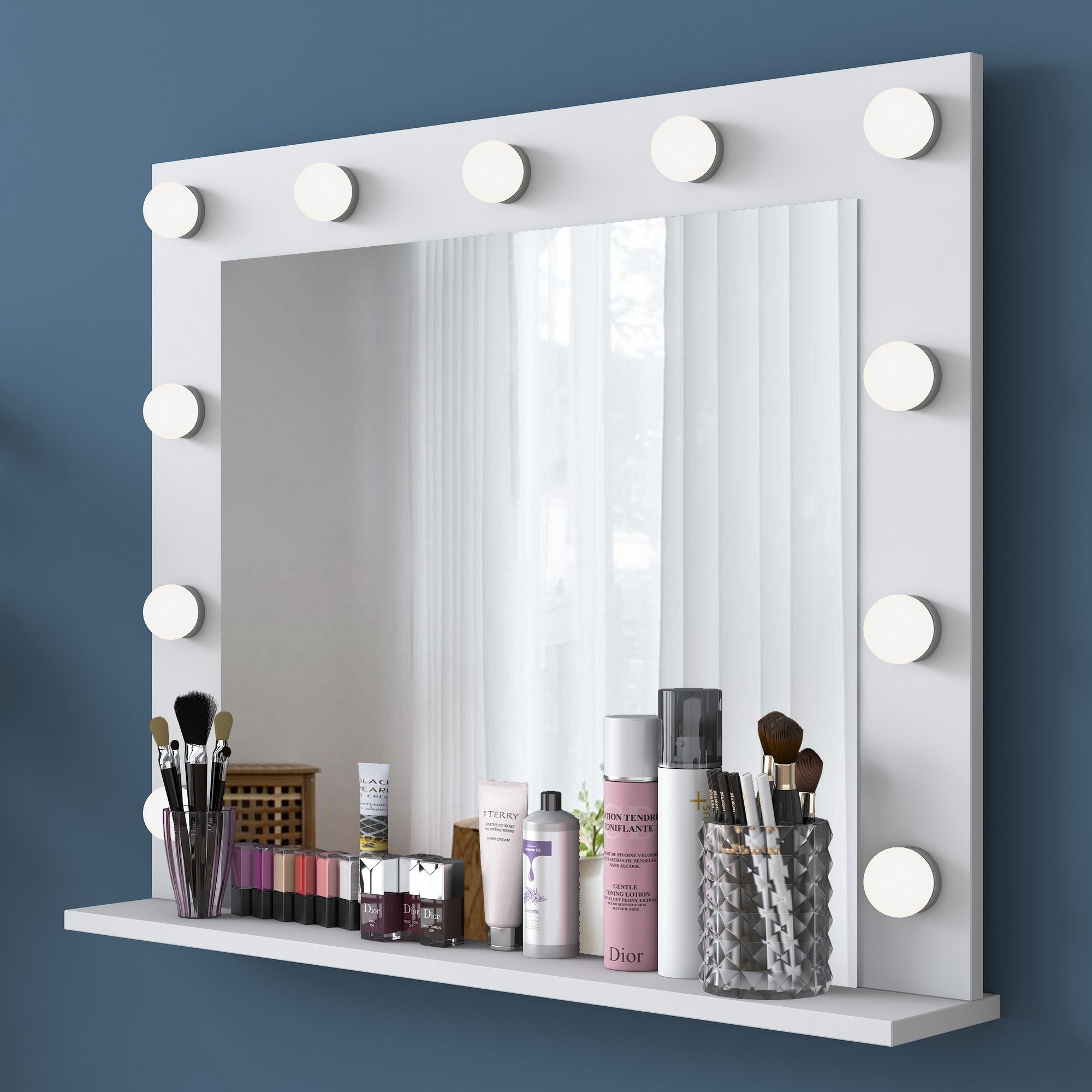 Espelho decorativo elegante em aglomerado, branco, 90 x 71,8 x 15 cm | 100% revestido em melamina, qualidade E1, 18 mm de espessura | Perfeito para decoração moderna