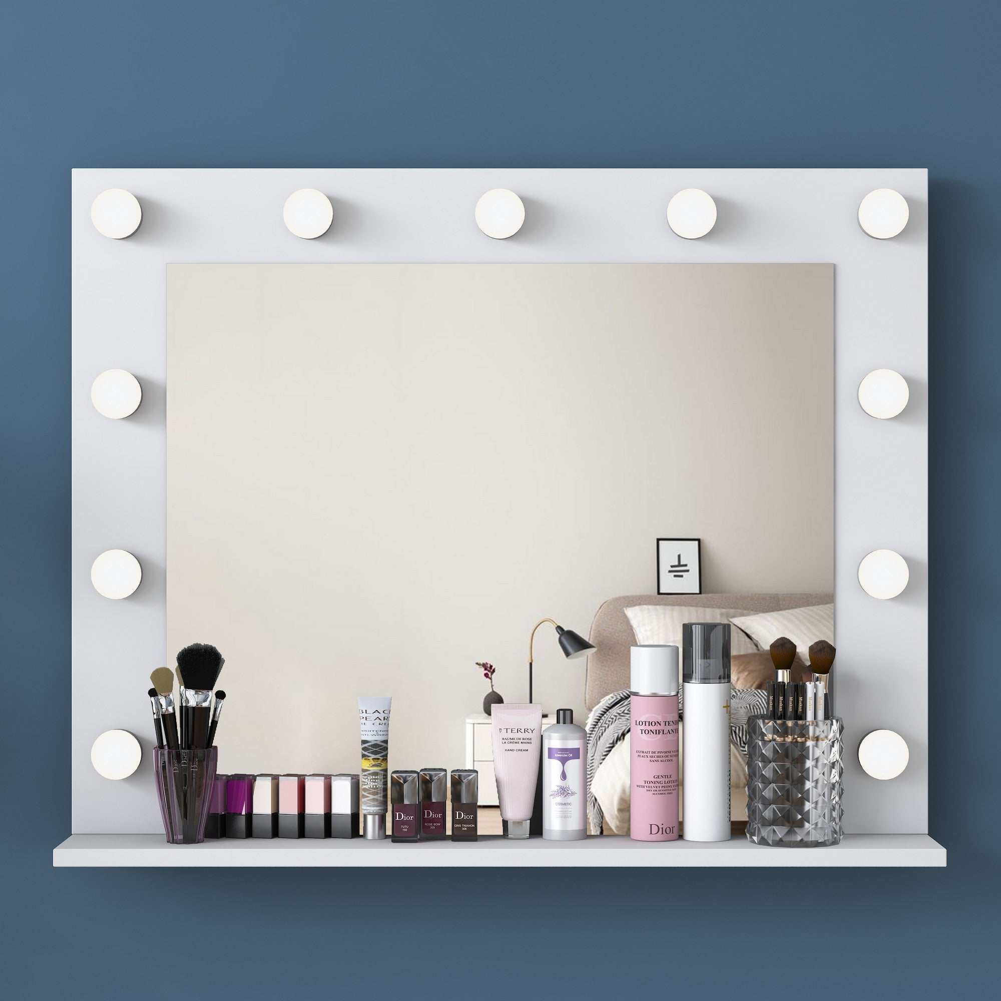 Espelho decorativo elegante em aglomerado, branco, 90 x 71,8 x 15 cm | 100% revestido em melamina, qualidade E1, 18 mm de espessura | Perfeito para decoração moderna