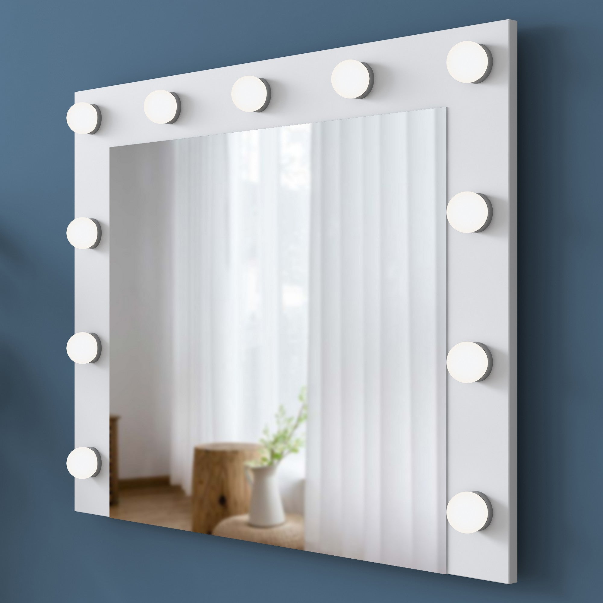 Espelho decorativo elegante em aglomerado, branco, 90 x 71,8 x 15 cm | 100% revestido em melamina, qualidade E1, 18 mm de espessura | Perfeito para decoração moderna