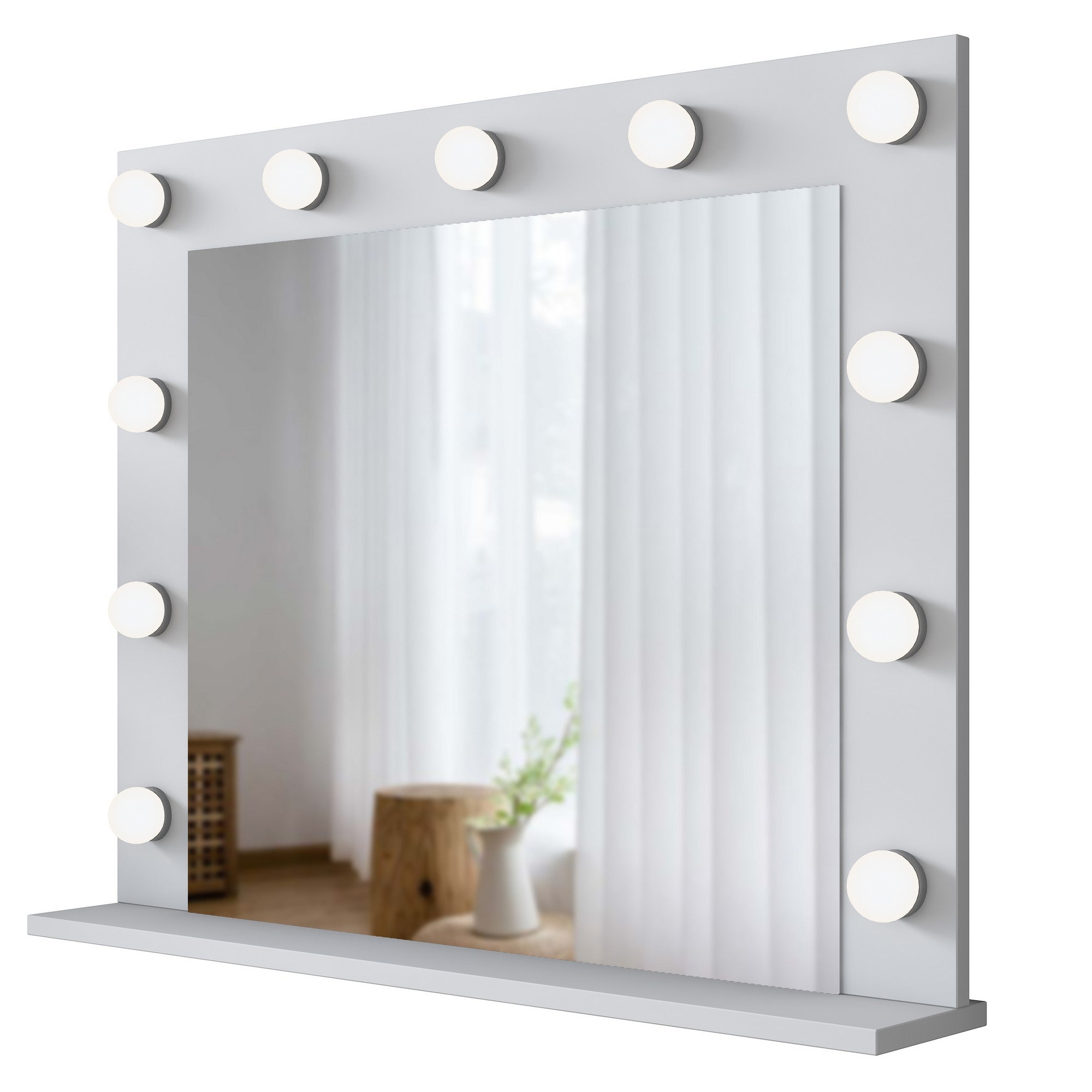Espelho decorativo elegante em aglomerado, branco, 90 x 71,8 x 15 cm | 100% revestido em melamina, qualidade E1, 18 mm de espessura | Perfeito para decoração moderna