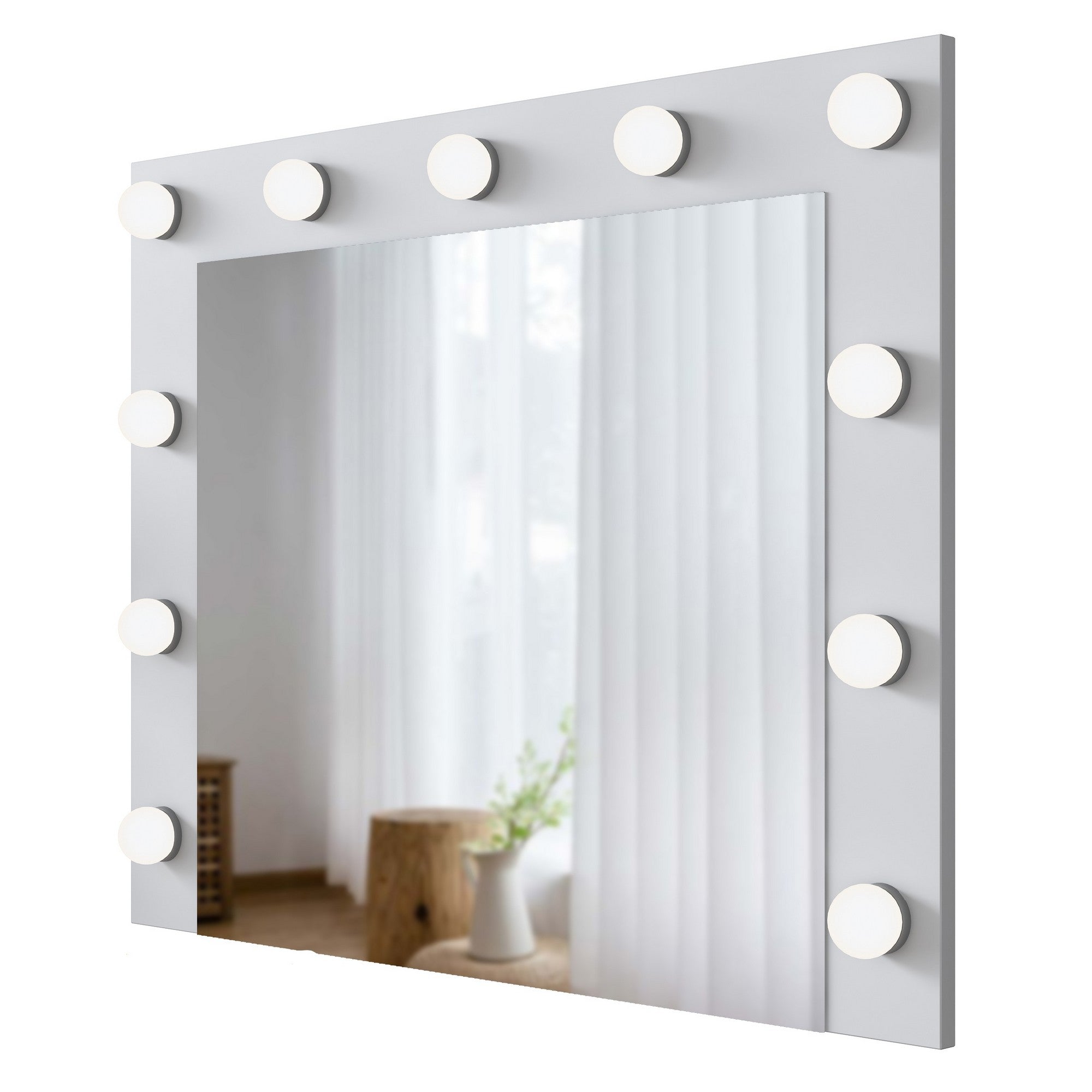 Espelho decorativo elegante em aglomerado, branco, 90 x 71,8 x 15 cm | 100% revestido em melamina, qualidade E1, 18 mm de espessura | Perfeito para decoração moderna