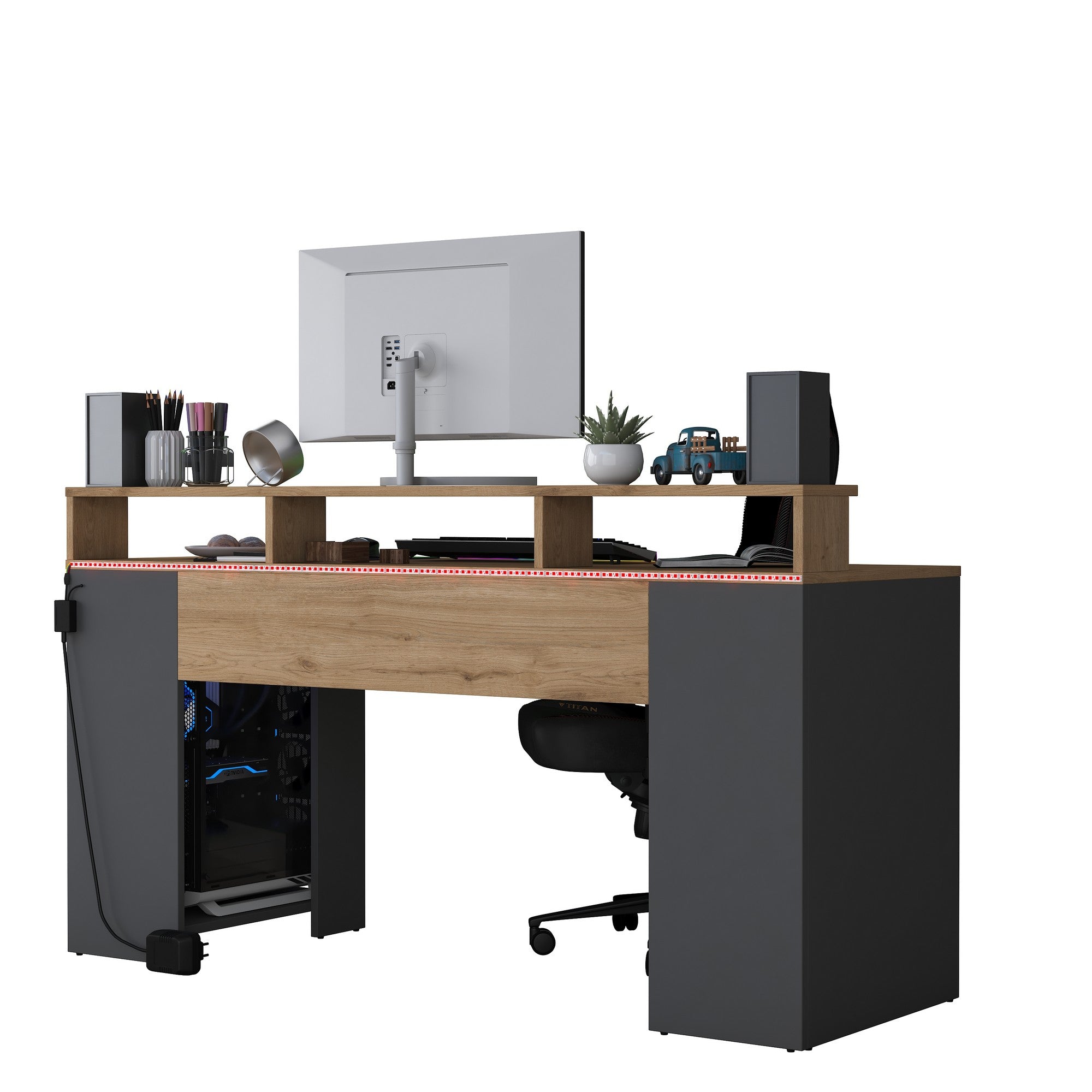 Secretária de Estudo – 160 x 89,5 x 55 cm – Nogueira e Antracite – Aglomerado