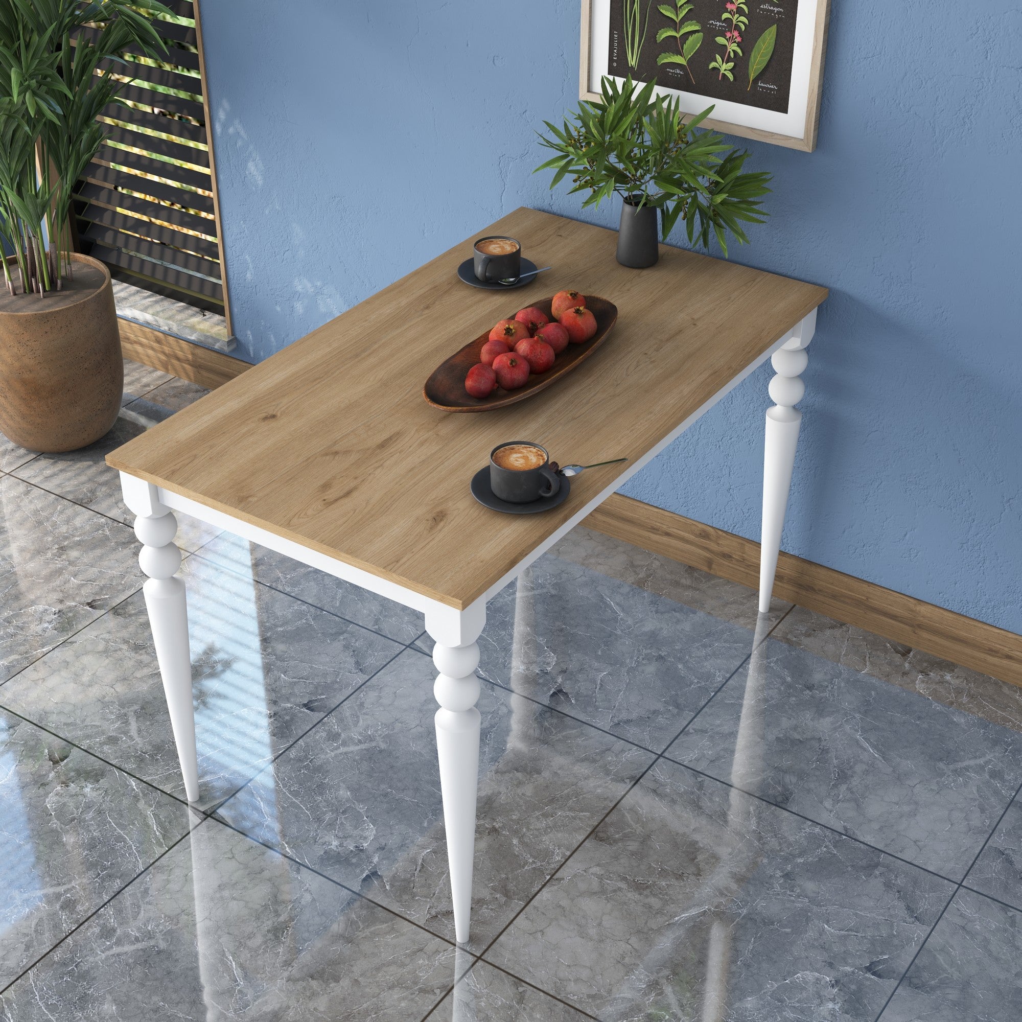 Mesa de Jantar Elegante em Nogueira e Branco, 120 cm x 73,8 cm x 70 cm | Aglomerado 100% Melamina E1 de Qualidade, 18 mm de Espessura | Perfeita para Salas de Jantar Modernas