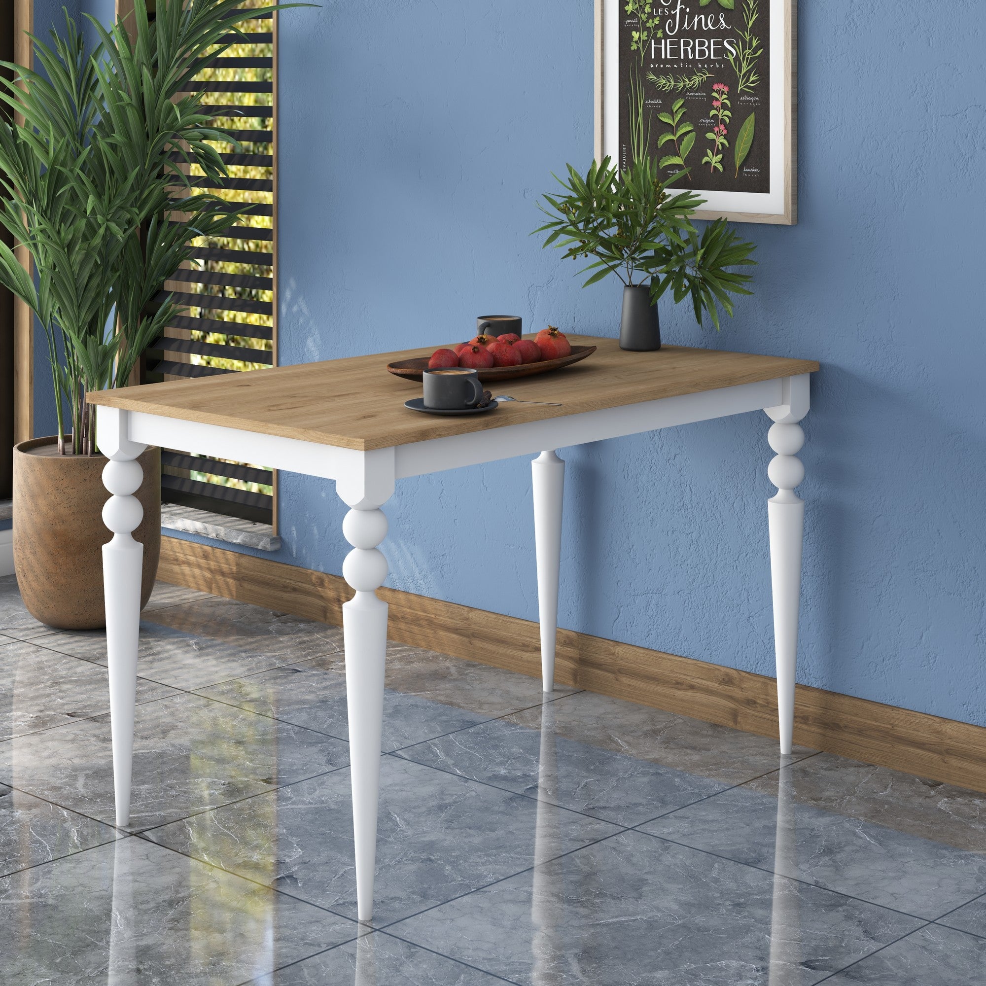 Mesa de Jantar Elegante em Nogueira e Branco, 120 cm x 73,8 cm x 70 cm | Aglomerado 100% Melamina E1 de Qualidade, 18 mm de Espessura | Perfeita para Salas de Jantar Modernas