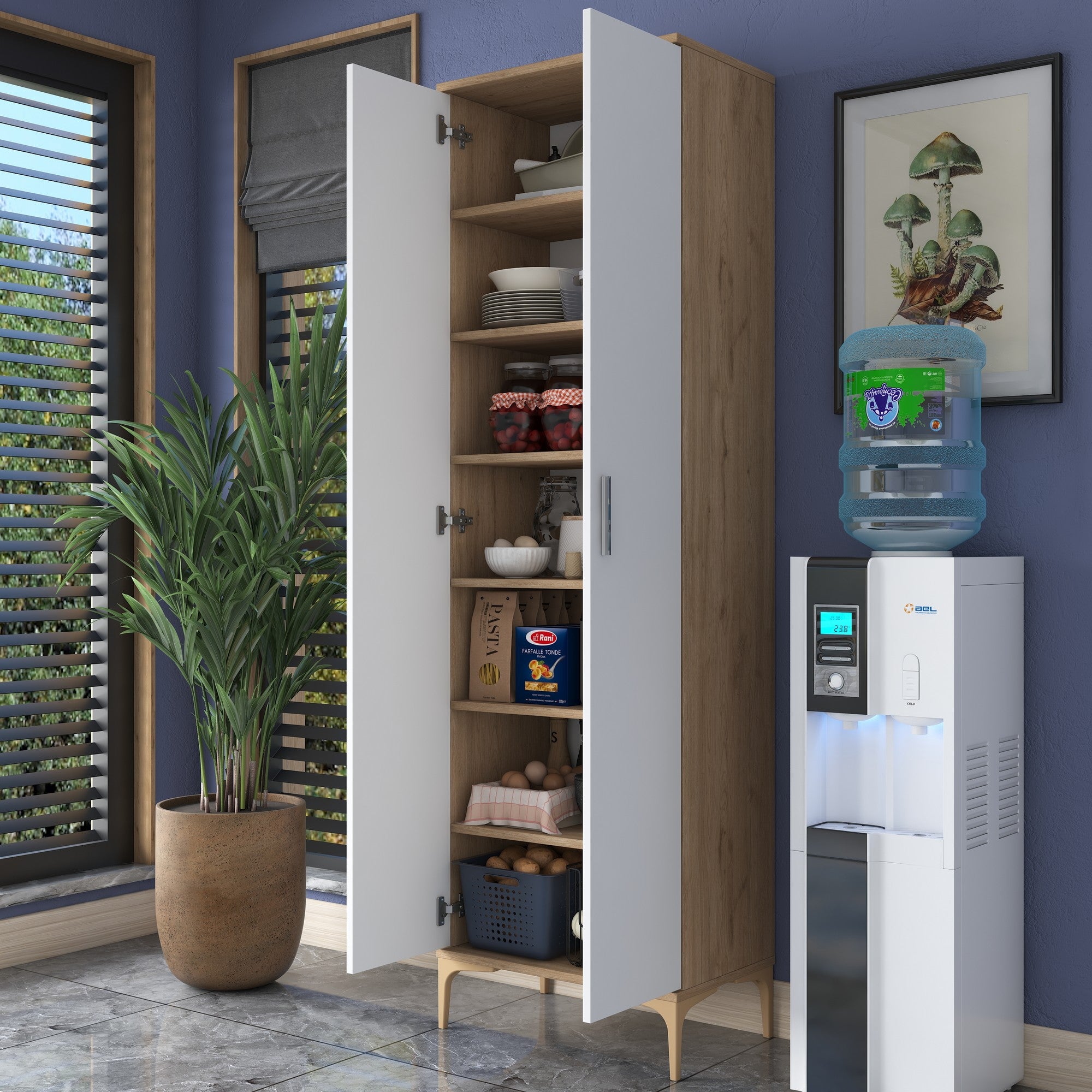 Armário multiuso – 60 x 37,5 x 198,6 cm – Nogueira e Branco – Aglomerado