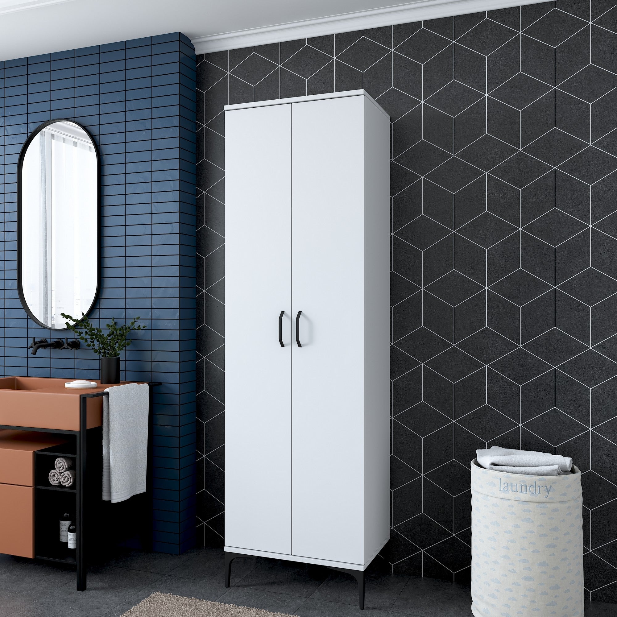 Armário multifuncional – 60 x 40 x 198,6 cm – Branco – Aglomerado de qualidade E1 revestido com melamina