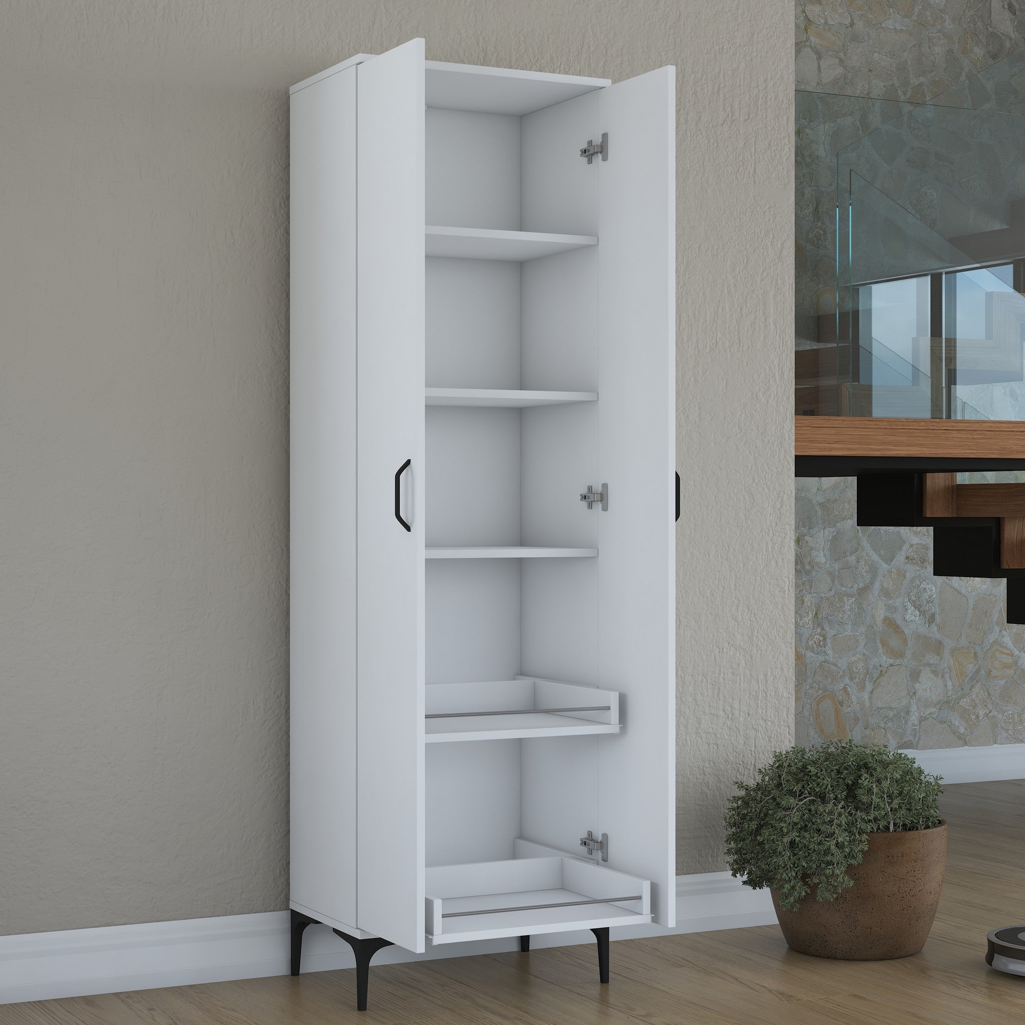 Armário multifuncional – 60 x 40 x 198,6 cm – Branco – Aglomerado de qualidade E1 revestido com melamina