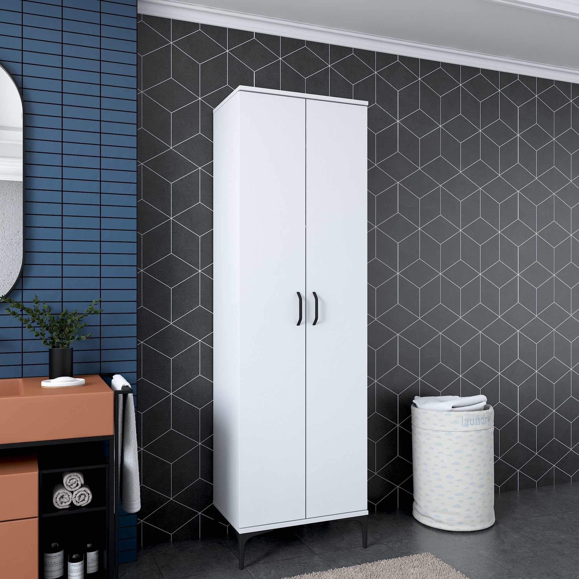 Armário multifuncional – 60 x 40 x 198,6 cm – Branco – Aglomerado de qualidade E1 revestido com melamina