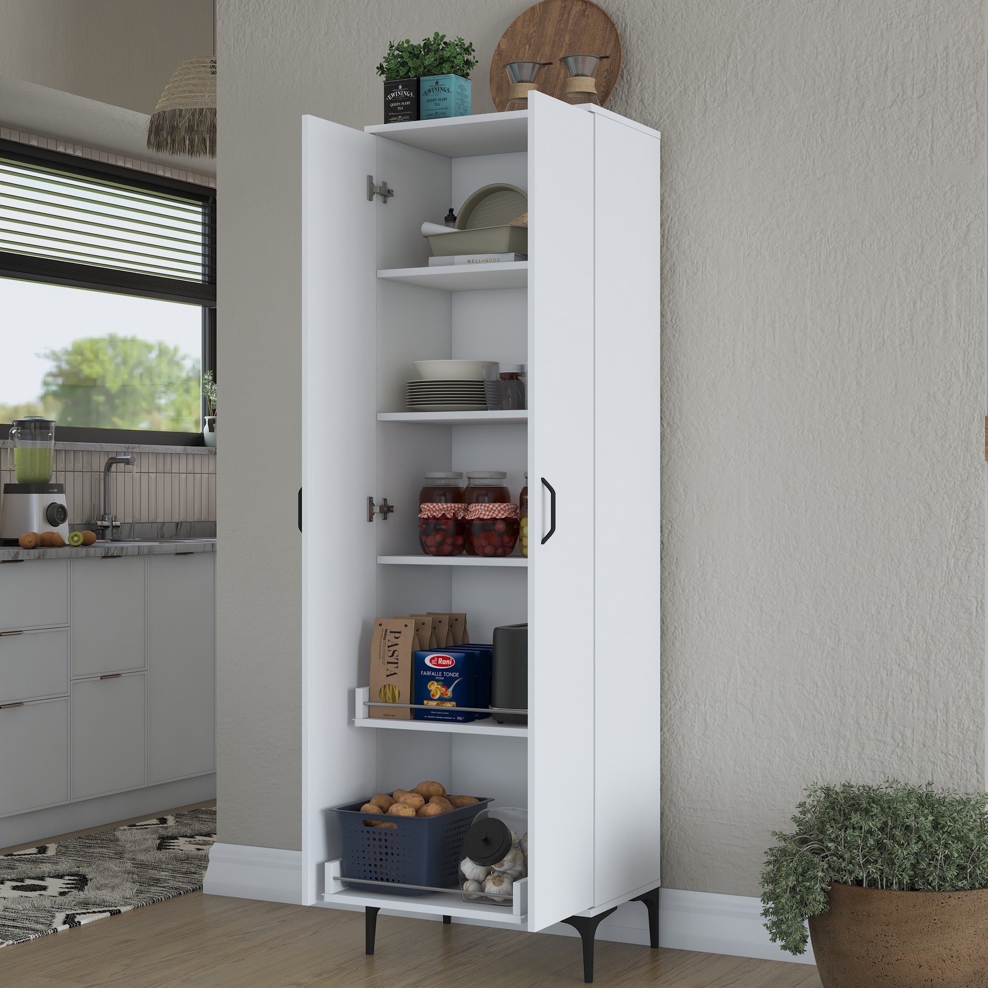 Armário multifuncional – 60 x 40 x 198,6 cm – Branco – Aglomerado de qualidade E1 revestido com melamina