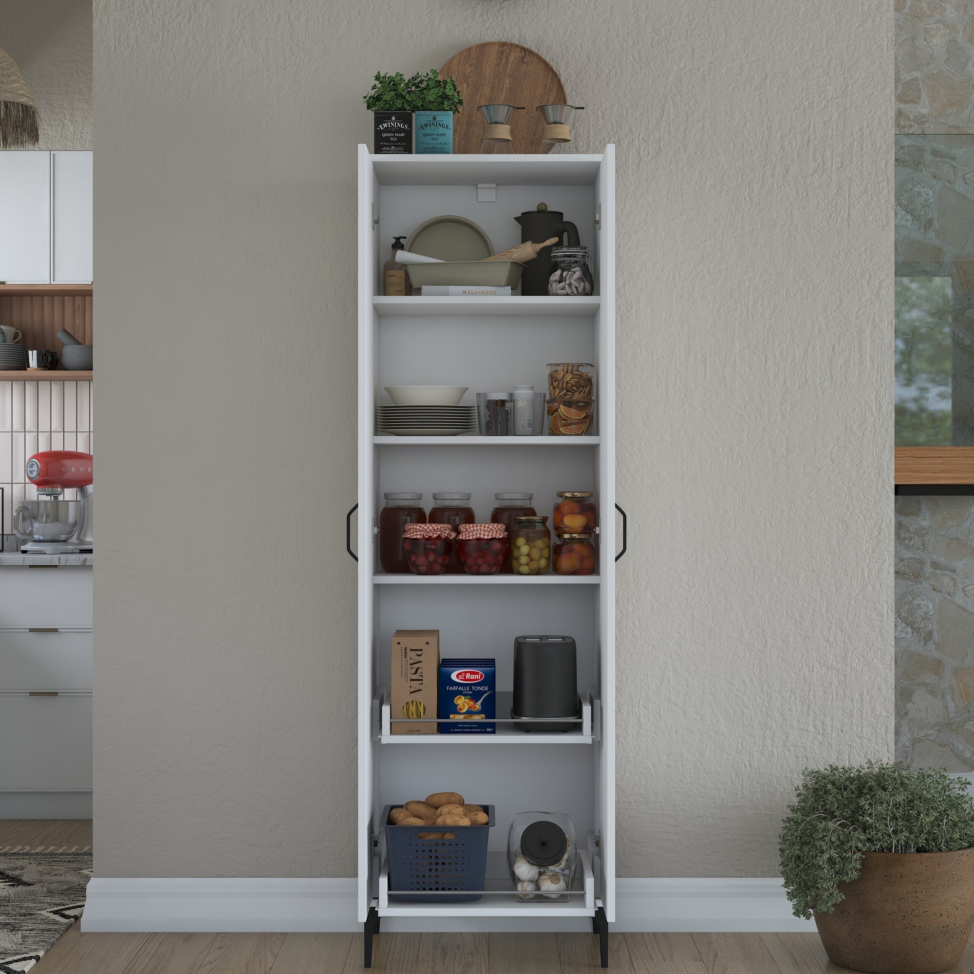 Armário multifuncional – 60 x 40 x 198,6 cm – Branco – Aglomerado de qualidade E1 revestido com melamina