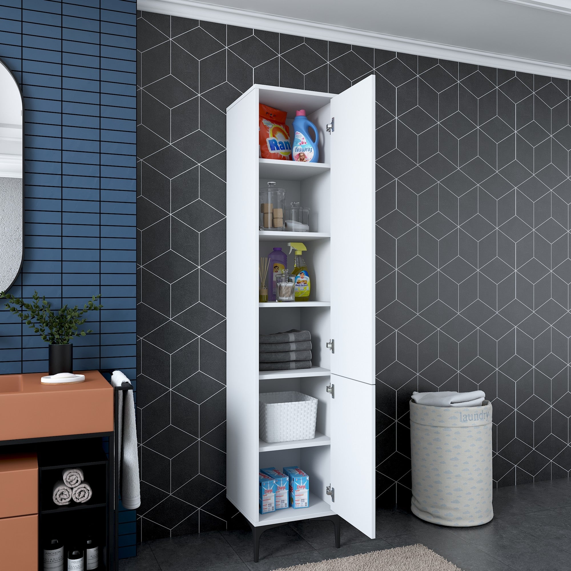 Armário multifuncional elegante – 40 x 198,6 x 40 cm – Branco – Aglomerado de qualidade E1