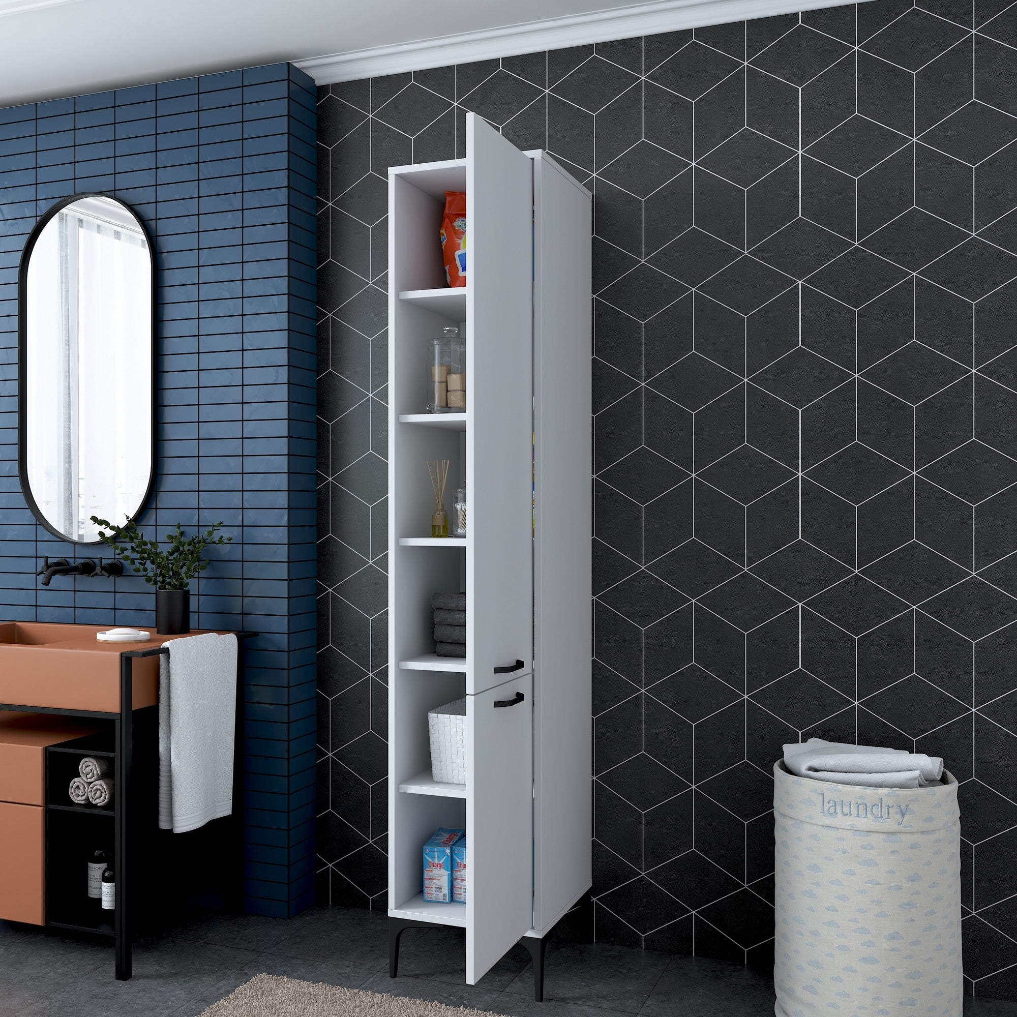 Armário multifuncional elegante – 40 x 198,6 x 40 cm – Branco – Aglomerado de qualidade E1