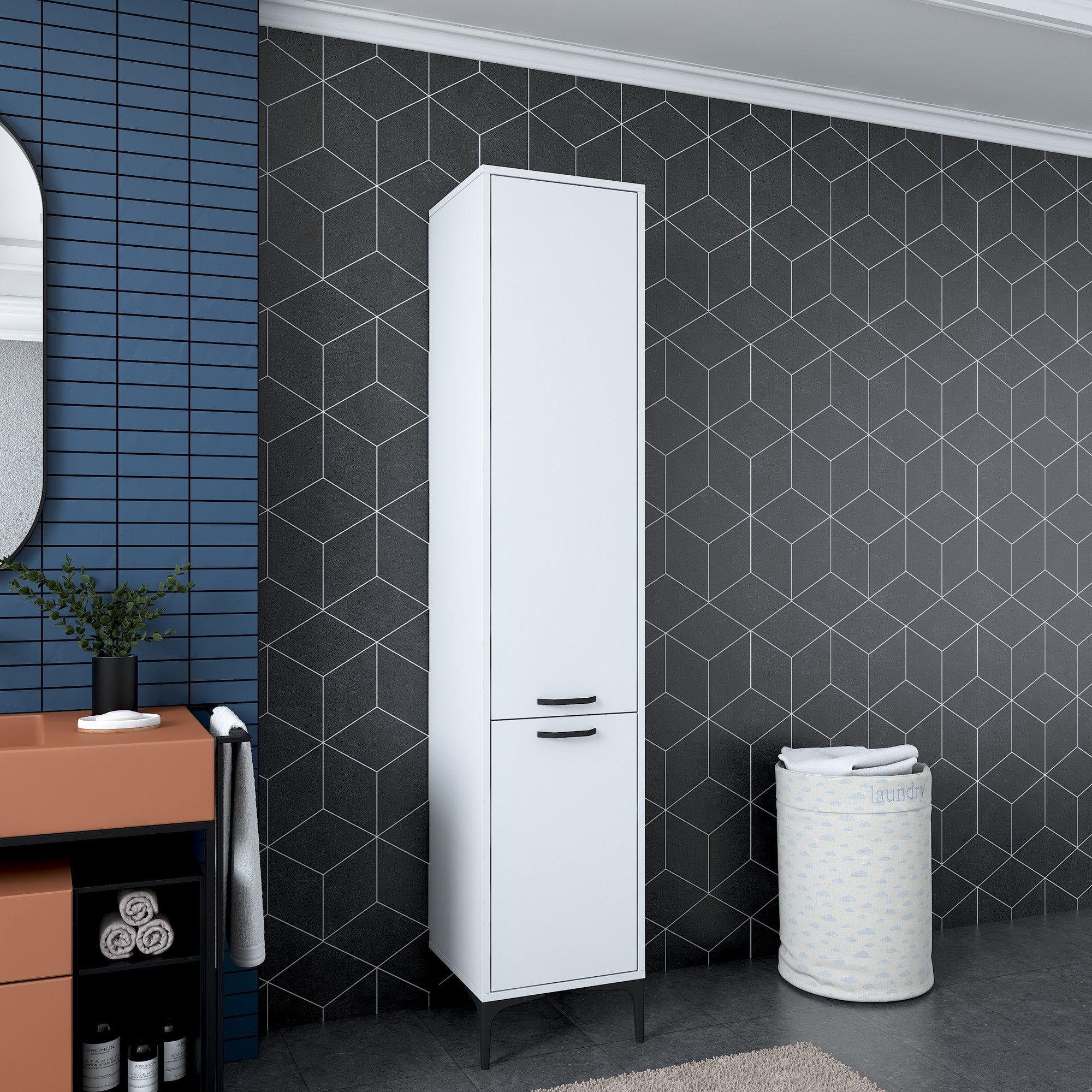 Armário multifuncional elegante – 40 x 198,6 x 40 cm – Branco – Aglomerado de qualidade E1