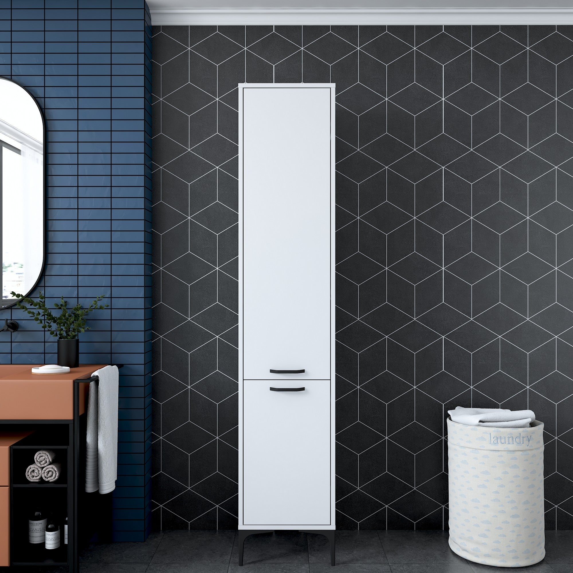 Armário multifuncional elegante – 40 x 198,6 x 40 cm – Branco – Aglomerado de qualidade E1