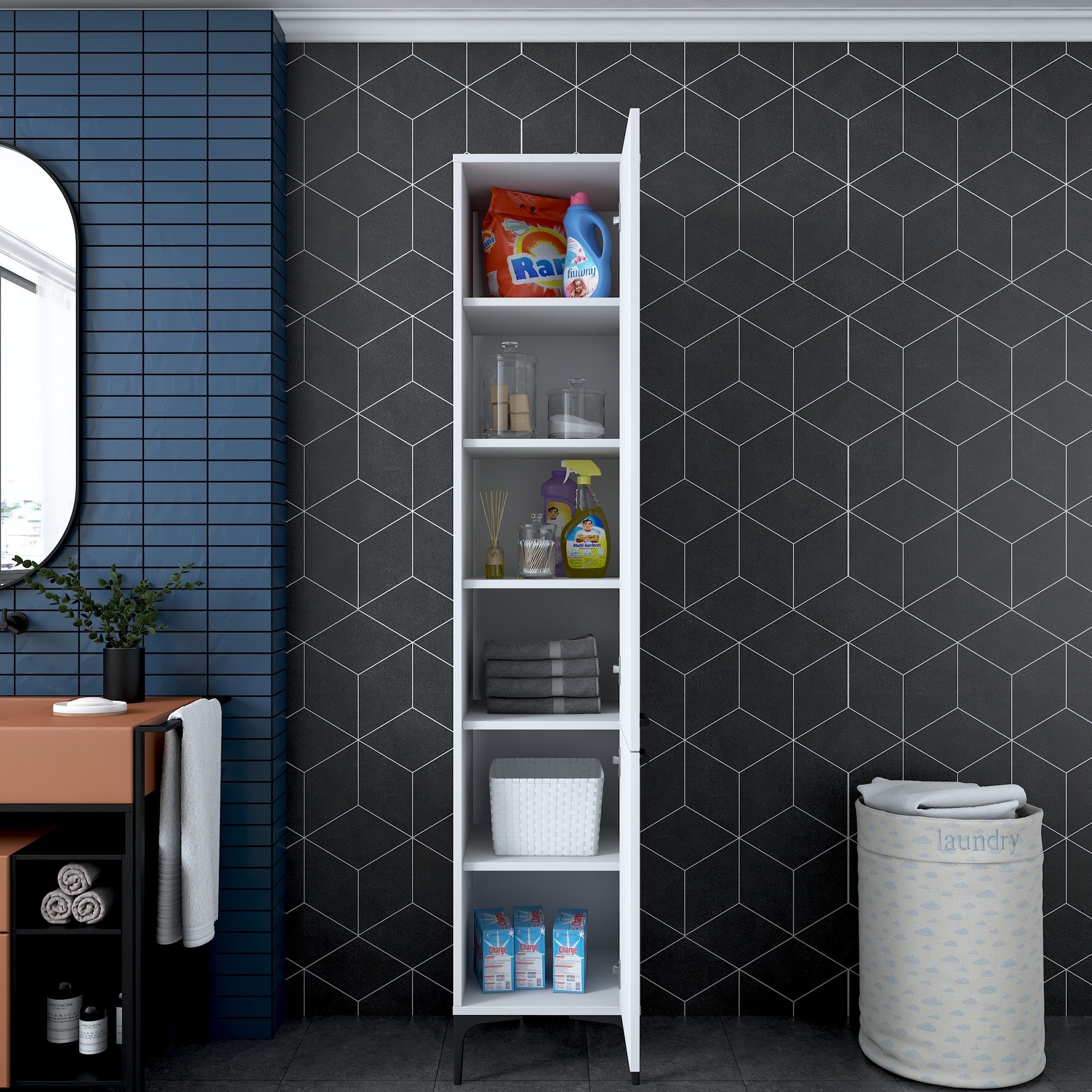 Armário multifuncional elegante – 40 x 198,6 x 40 cm – Branco – Aglomerado de qualidade E1