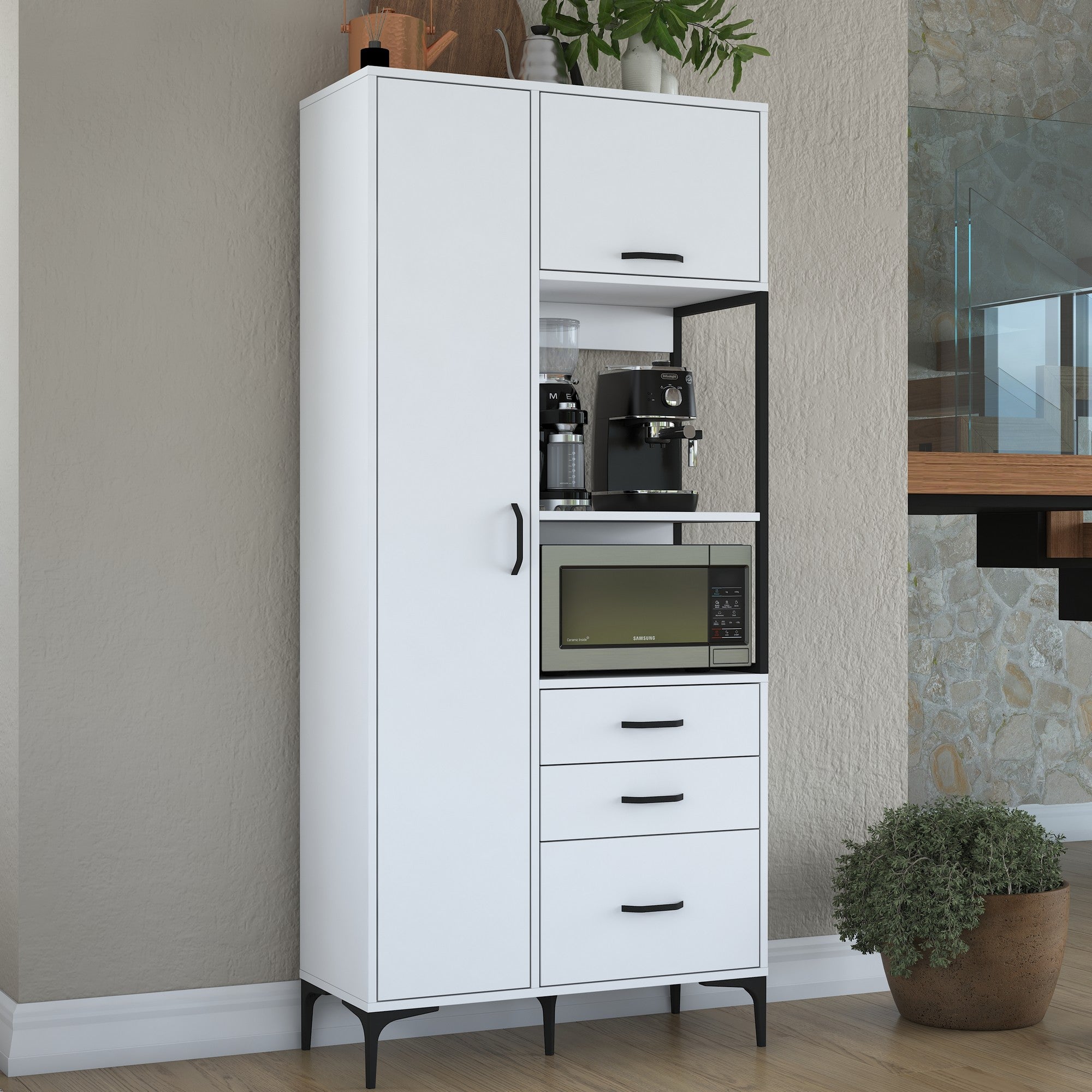 Armário multifuncional – 90 x 40 x 198,6 cm – Branco – Aglomerado de qualidade E1 revestido com melamina