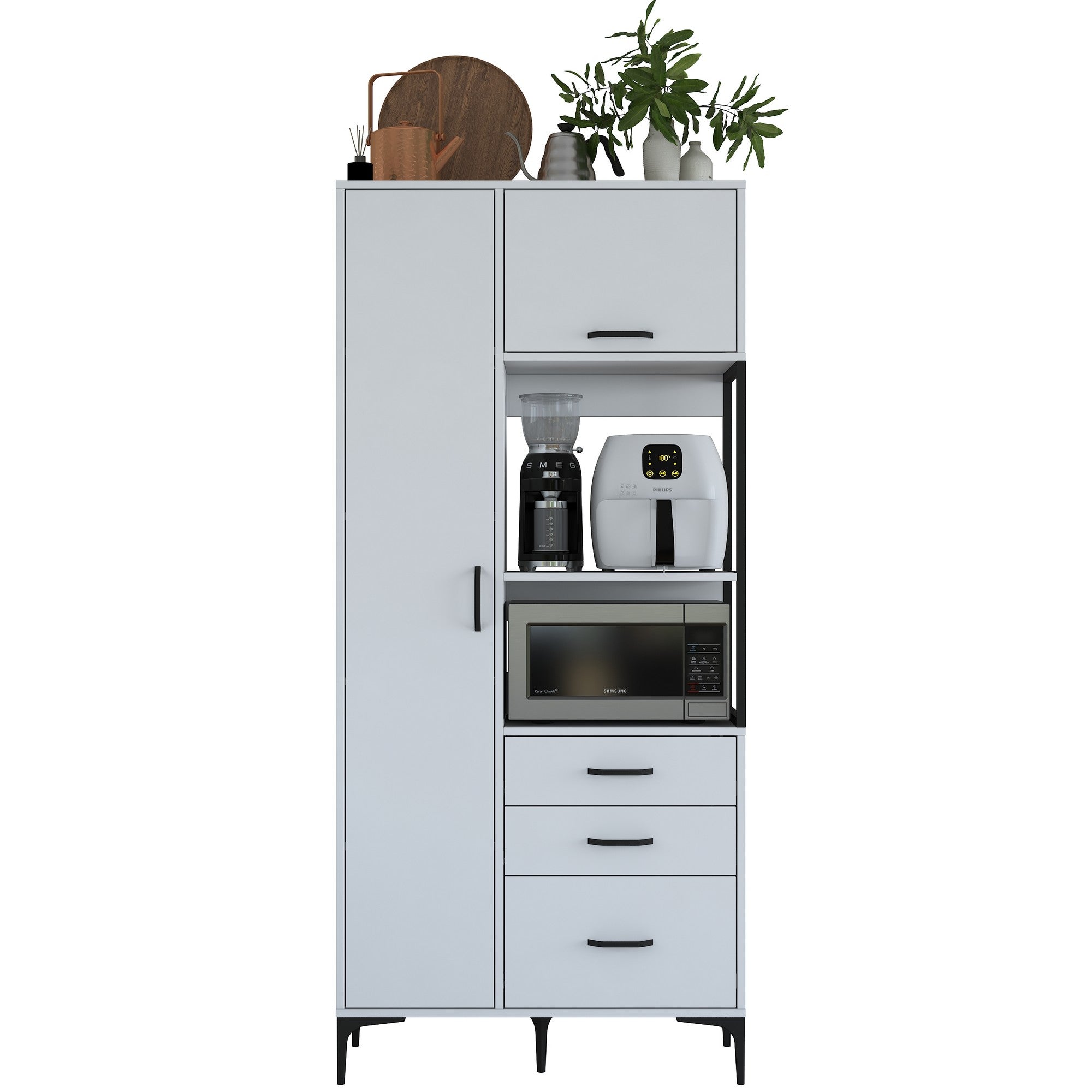 Armário multifuncional – 90 x 40 x 198,6 cm – Branco – Aglomerado de qualidade E1 revestido com melamina