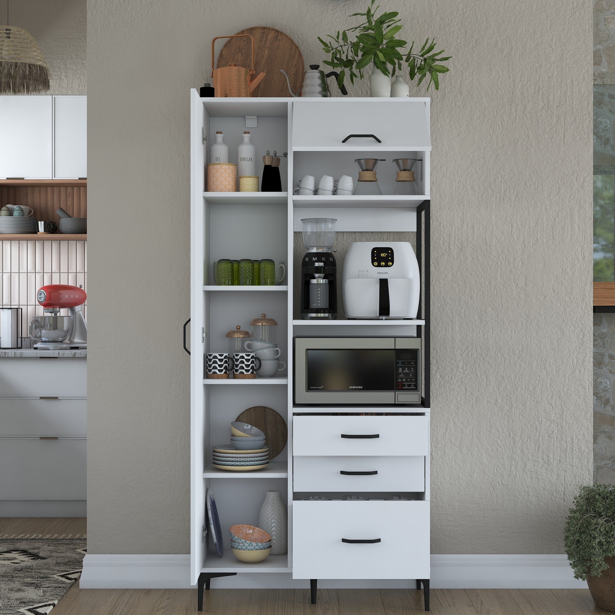 Armário multifuncional – 90 x 40 x 198,6 cm – Branco – Aglomerado de qualidade E1 revestido com melamina